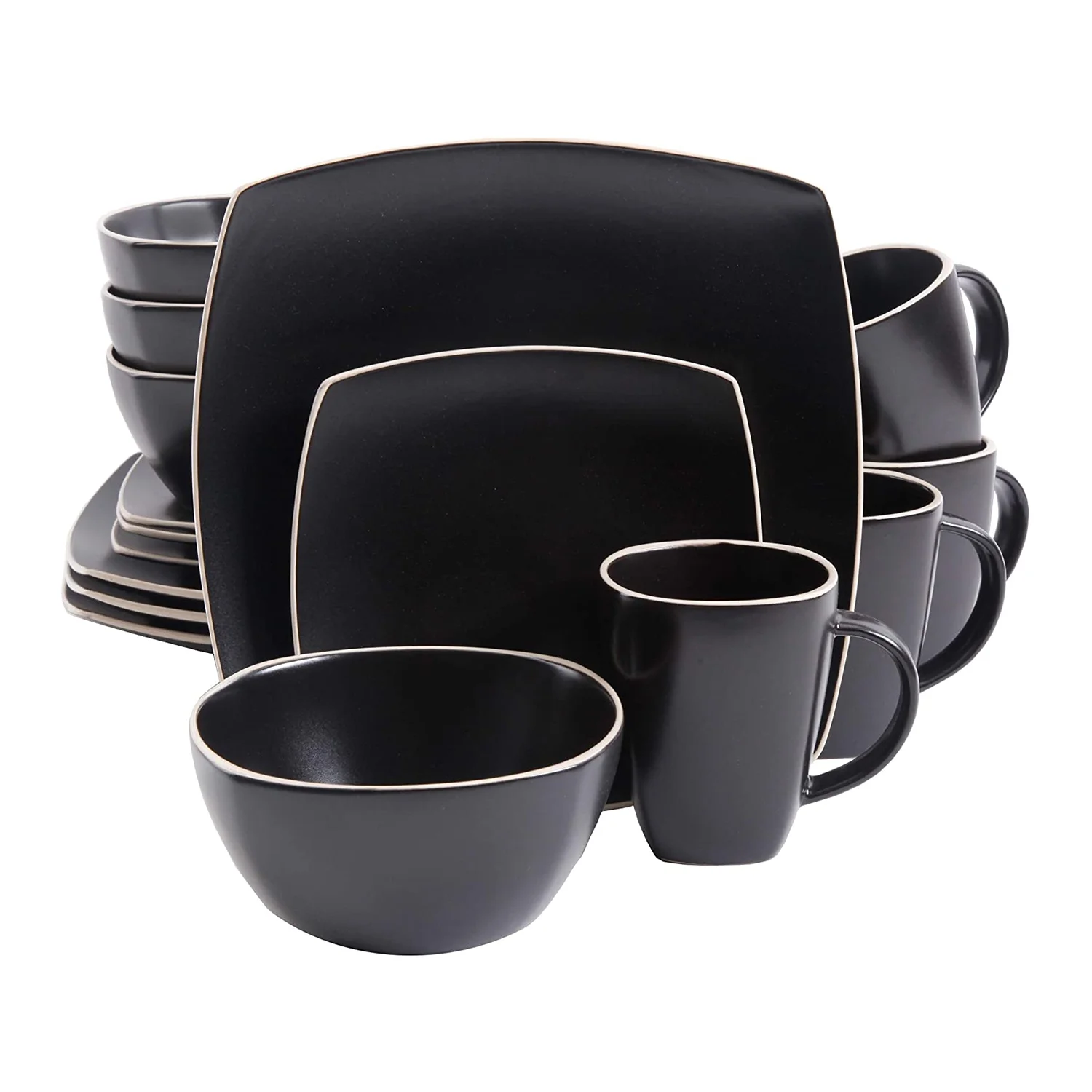 Gibson Soho Lounge Matte 16-Piece Dinnerware Set, Black