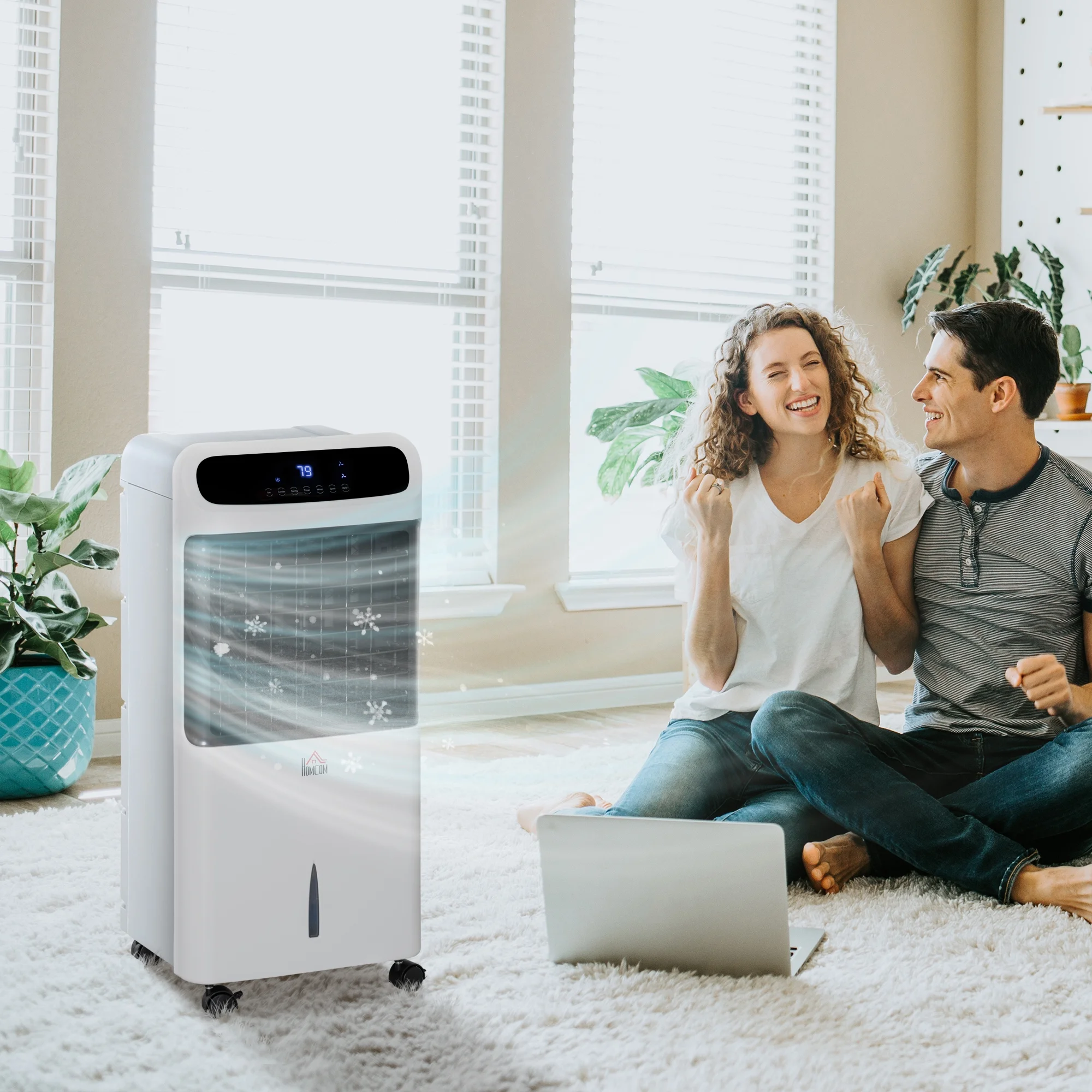 HOMCOM 32' Mobile Evaporative Air Cooler, 3-In-1 Ice Cooling Fan Water Conditioner Humidifier Unit with Remote, Timer, Oscillating, LED Display, 3.2gal Water Tank for Home Office, Bedroom, White