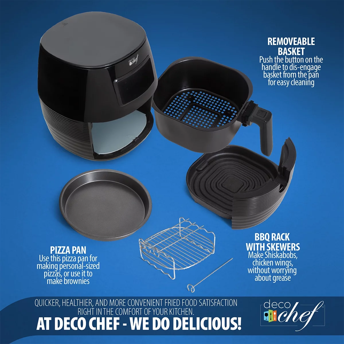 Deco Chef 5.8QT (19.3 Cup) Digital Electric Air Fryer with Accessories and Cookbook- Air Frying, Roasting, Baking, Crisping, and Reheating for Healthier and Faster Cooking (Black)