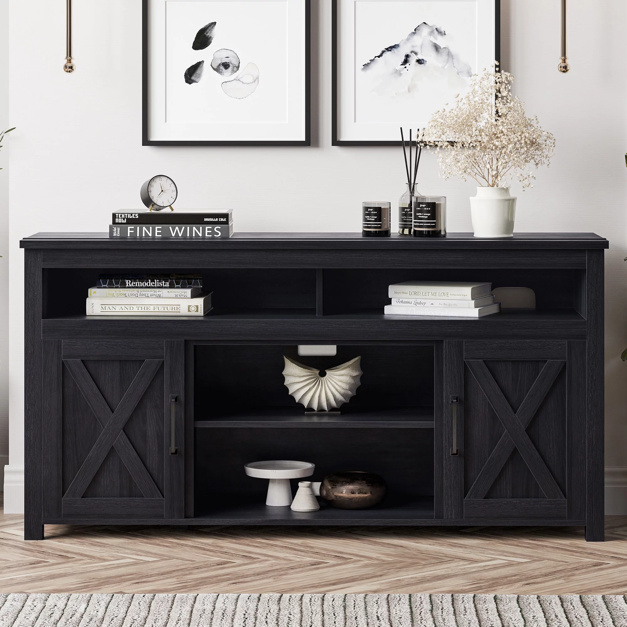 BELLEZE 58 Inch TV Stand, Contemporary Entertainment Center for TVs up to 65