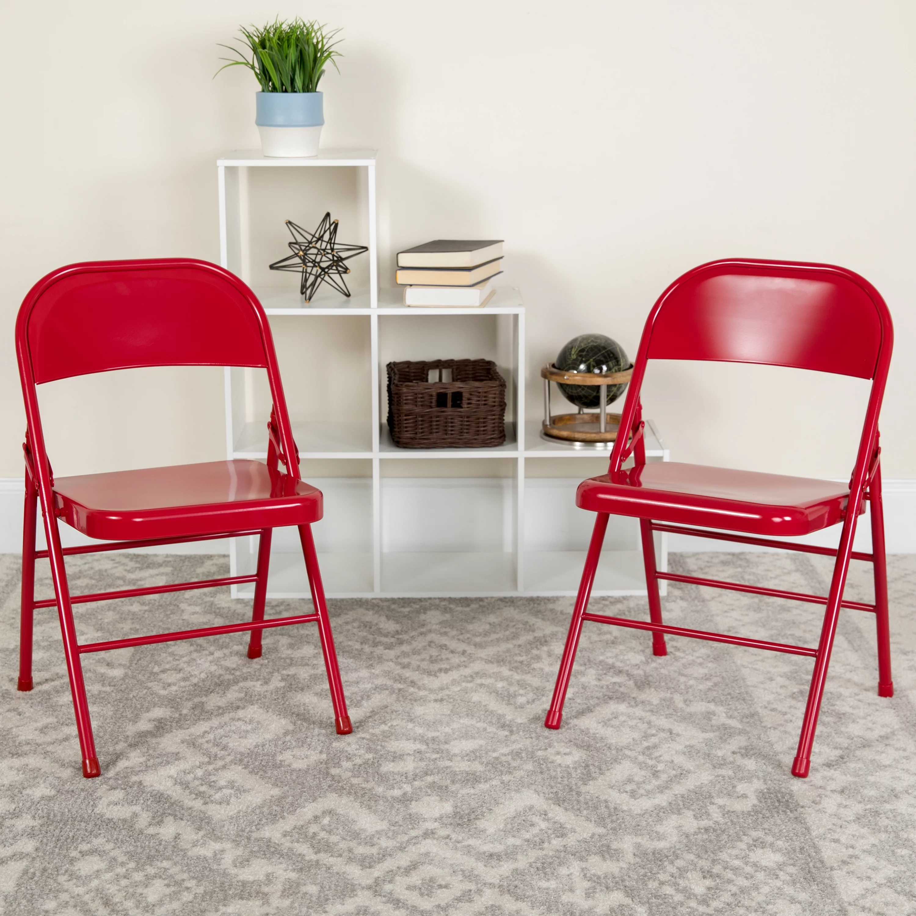 Flash Furniture 2 Pack HERCULES Series Triple Braced & Double Hinged Red Metal Folding Chair