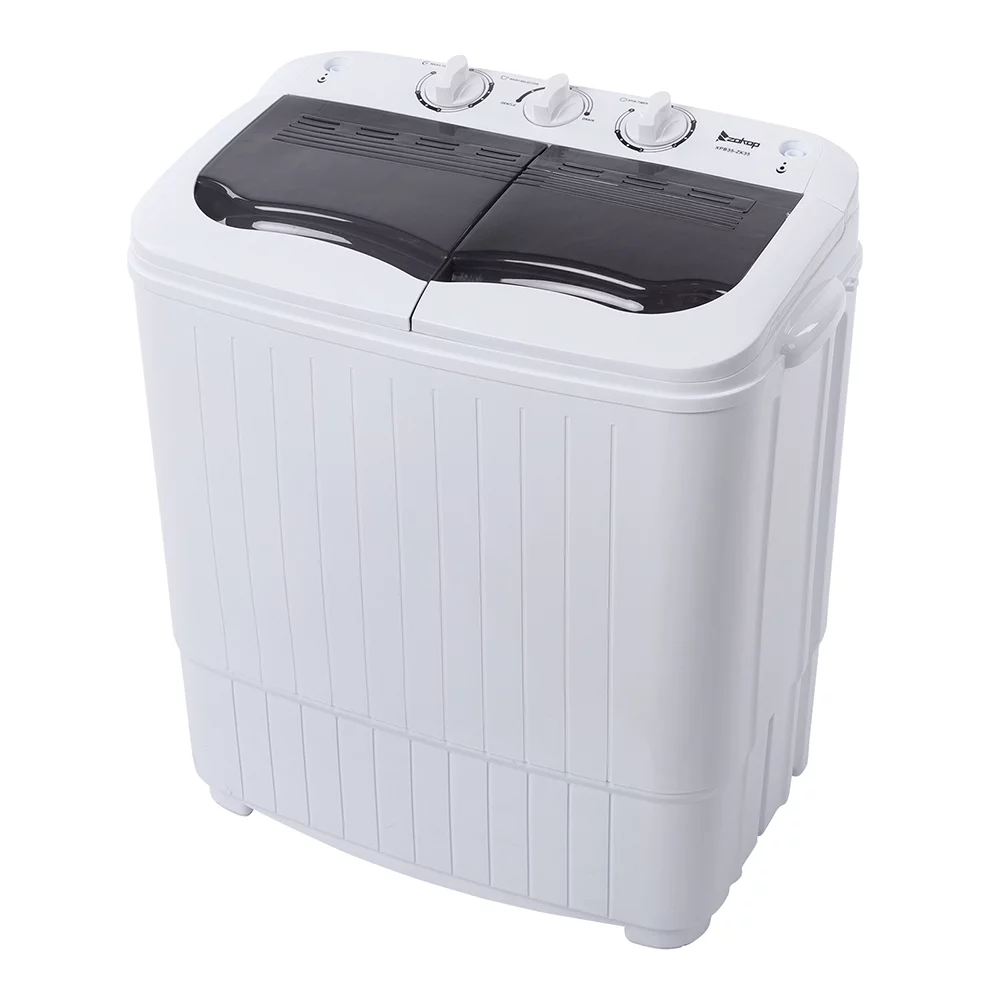 Kepooman Portable Compact Semi-Automatic Twin Tub Mini Washing Machine 7.7lbs Capacity, Built-in Drain Pump / Semi-Automatic, Gray