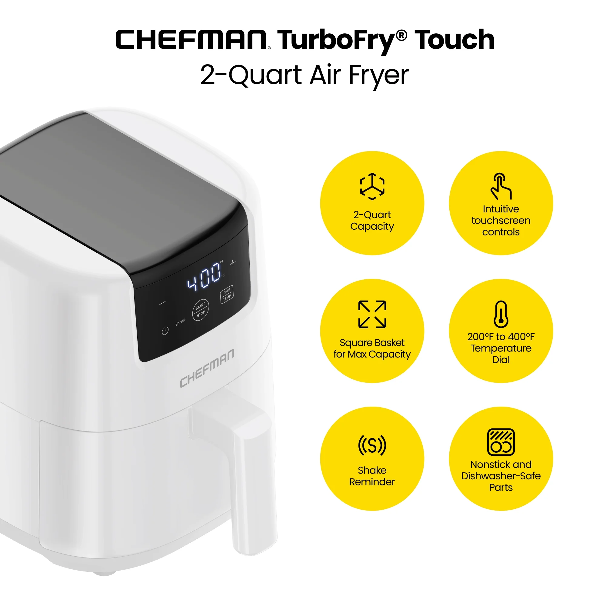 Chefman Mini 2 Qt Air Fryer w/ Digital Display - White, New