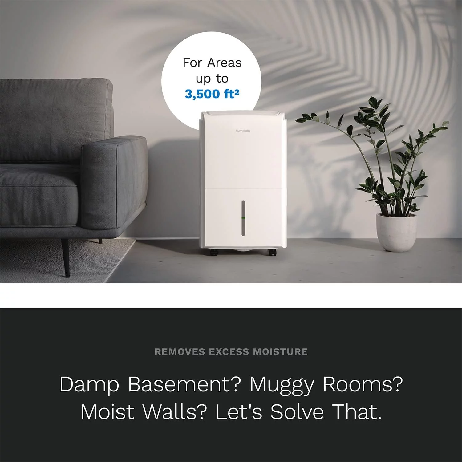 hOmeLabs 3500 Sq. ft. Energy Star Dehumidifier with Pump - Ideal for Medium to Large Rooms and Home Basements - Powerful Moisture Removal and Humidity Control - 40 Pint Capacity