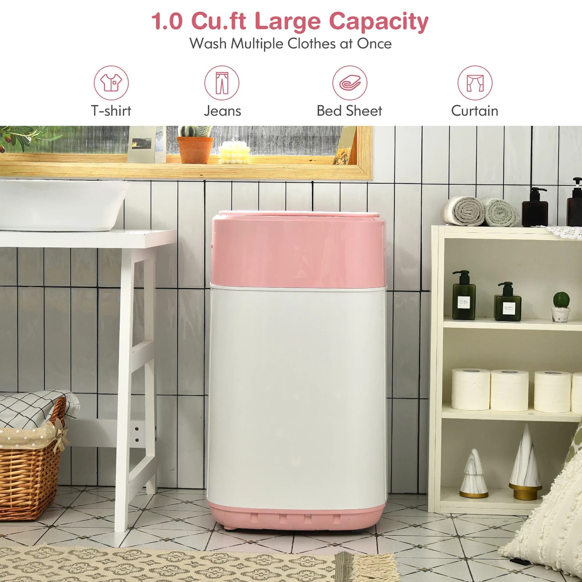 Costway 8lbs Portable Fully Automatic Washing Machine W/ Drain Pump Pink