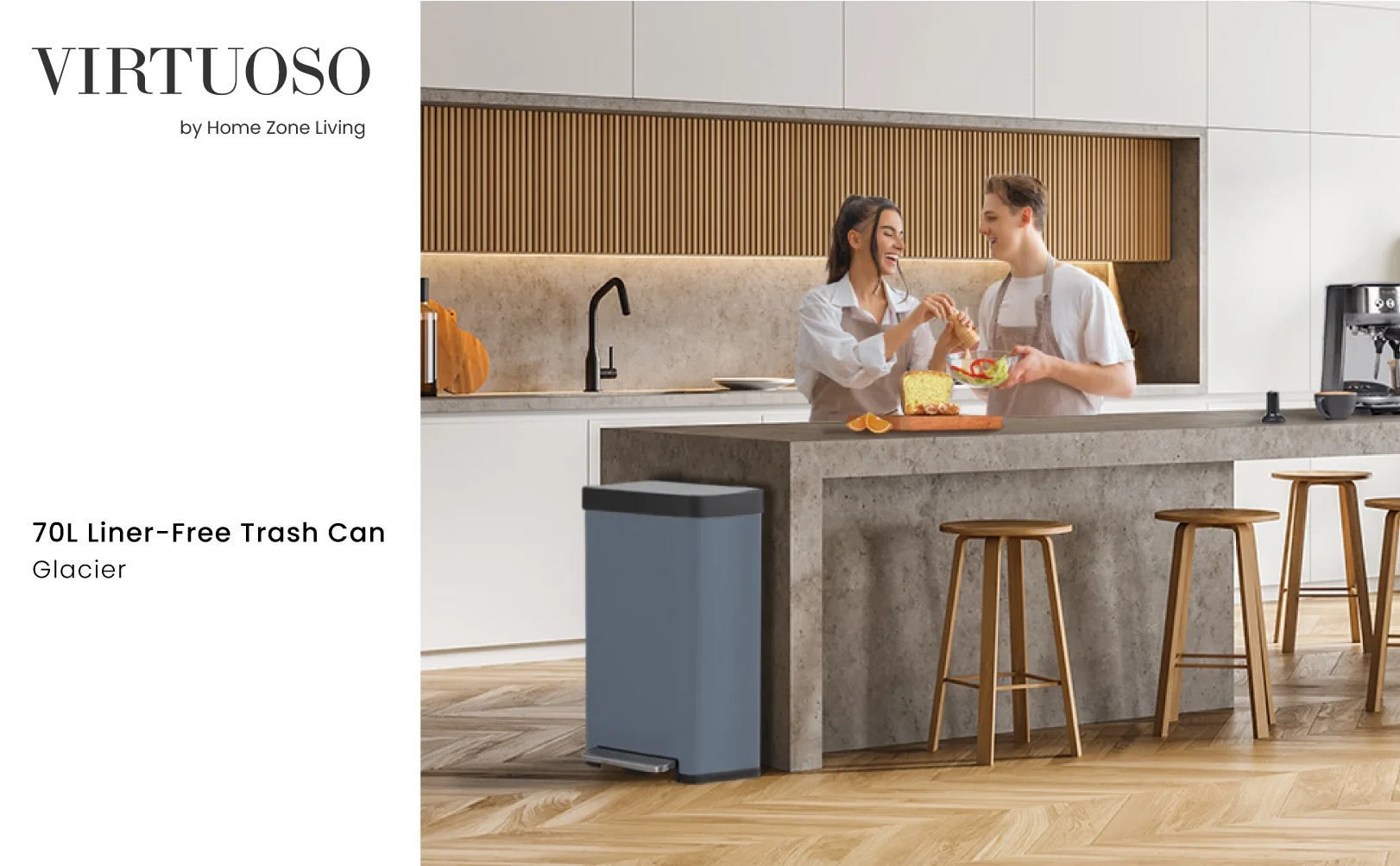 Home Zone Living 18.5 gal/70 Liter Kitchen Garbage Can Stainless Steel, Glacier