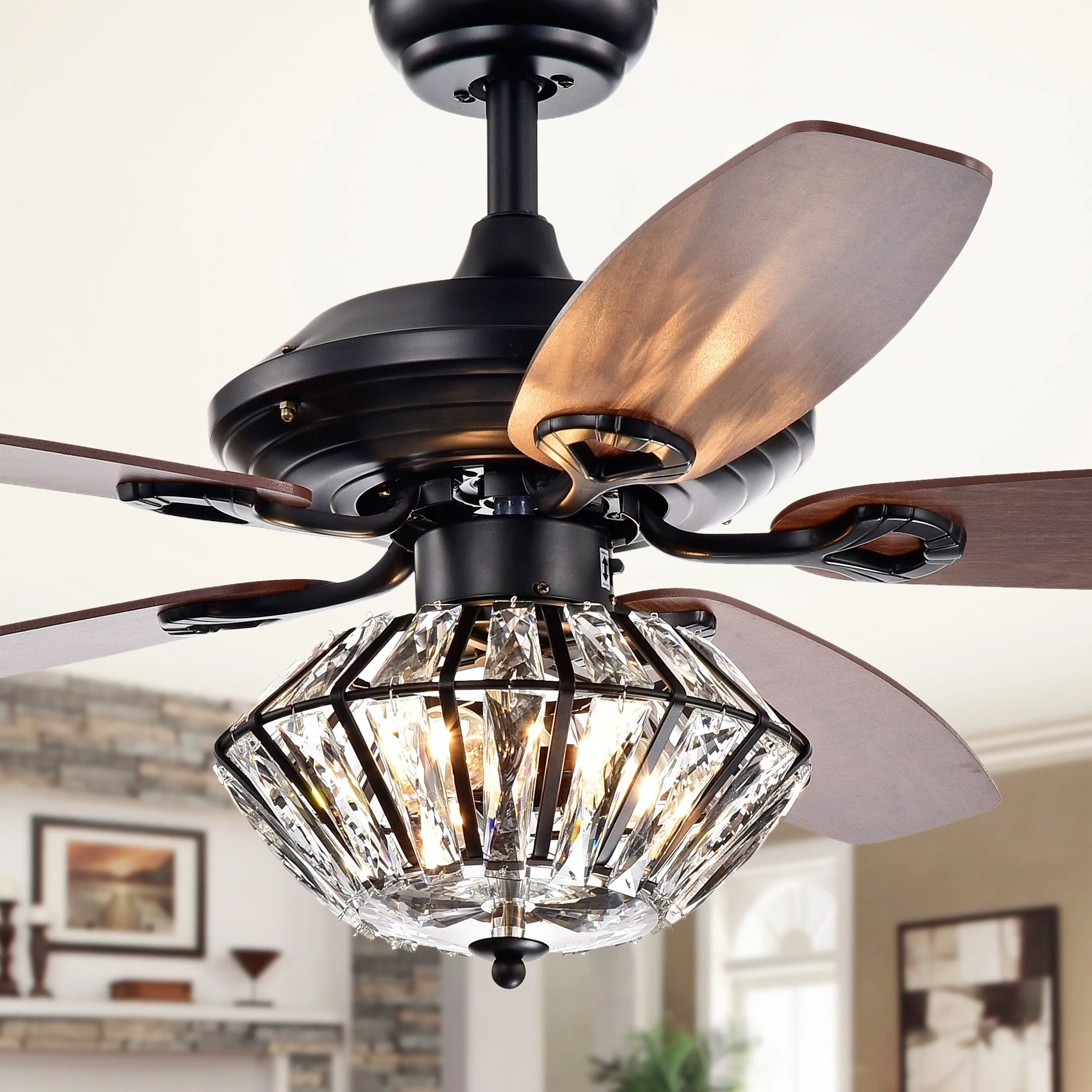 Copper Grove Toshevo Remote Control 52-inch Lighted Ceiling Fan with Crystal Shade and Reversible Blades Steel