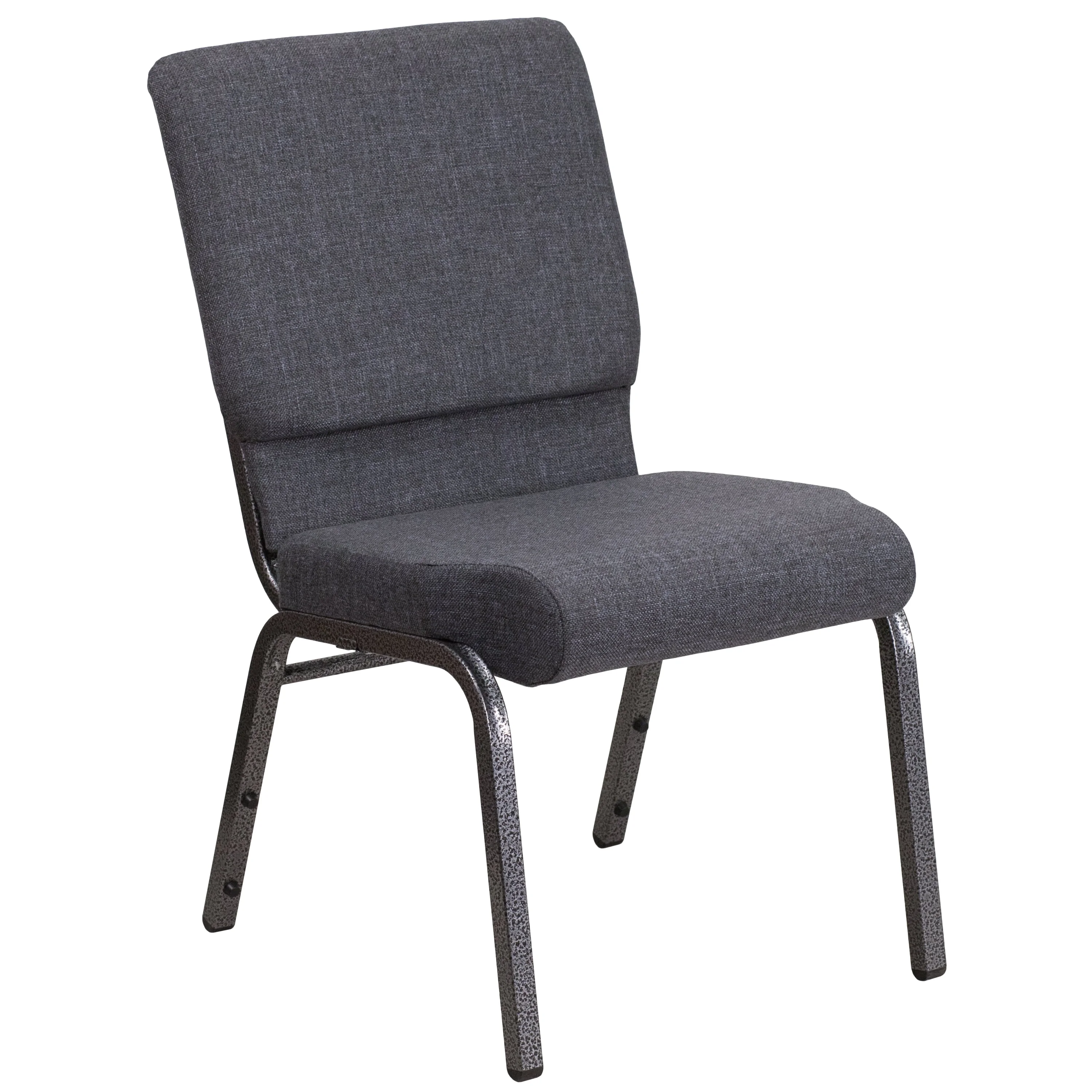 Flash Furniture HERCULES Series 18.5''W Stacking Church Chair in Dark Gray Fabric - Silver Vein Frame