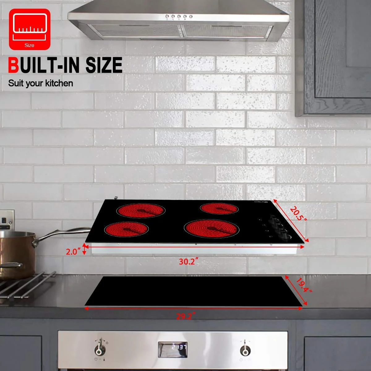 Gasland Chef CH77BS Built-in Electric Stove, 30' Vitro Ceramic Surface Radiant Electric Cooktop, 4 Burners, Mechanical Knob Control