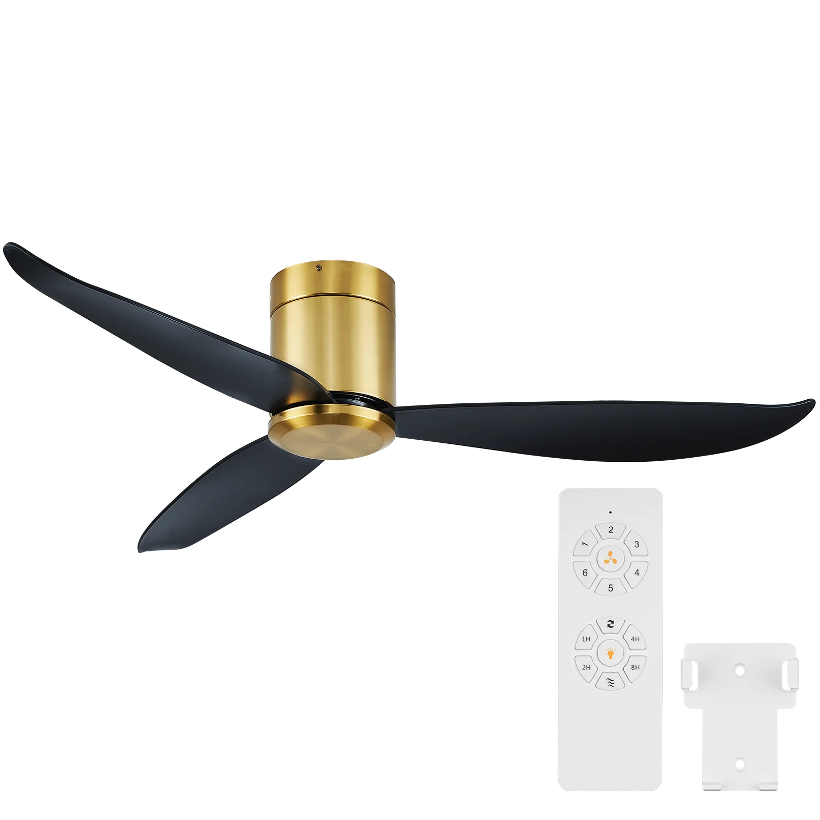 ALUOCYI 52inch Flush Mount Ceiling Fan with Remote,Modern Low Profile Ceiling Fan without Light,Black and Gold