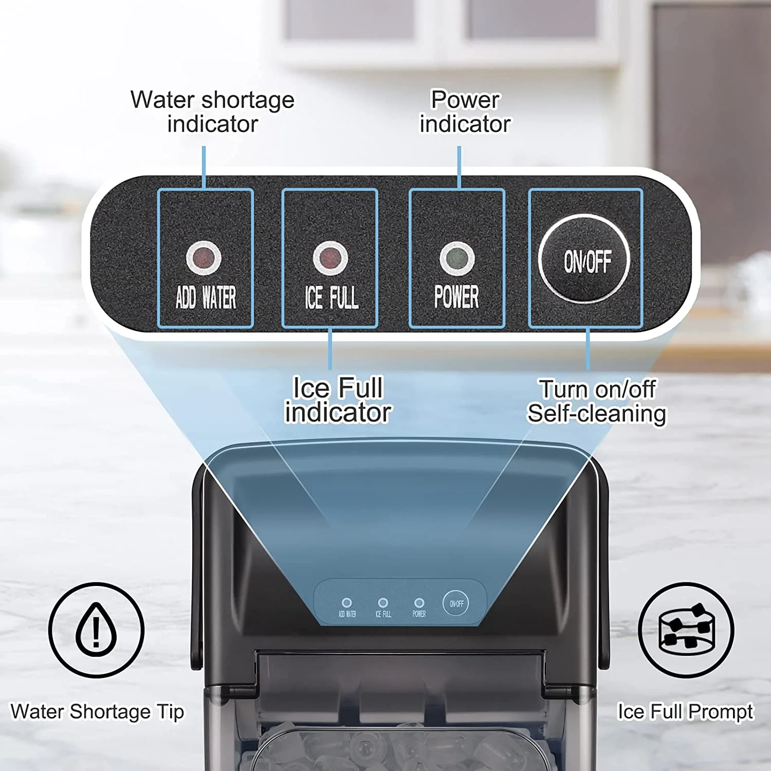 Besttey 26 lbs/24H Countertop Ice Maker Machine, 9 Bullet-Shaped Ice in 6 Min, Auto-Cleaning, Black