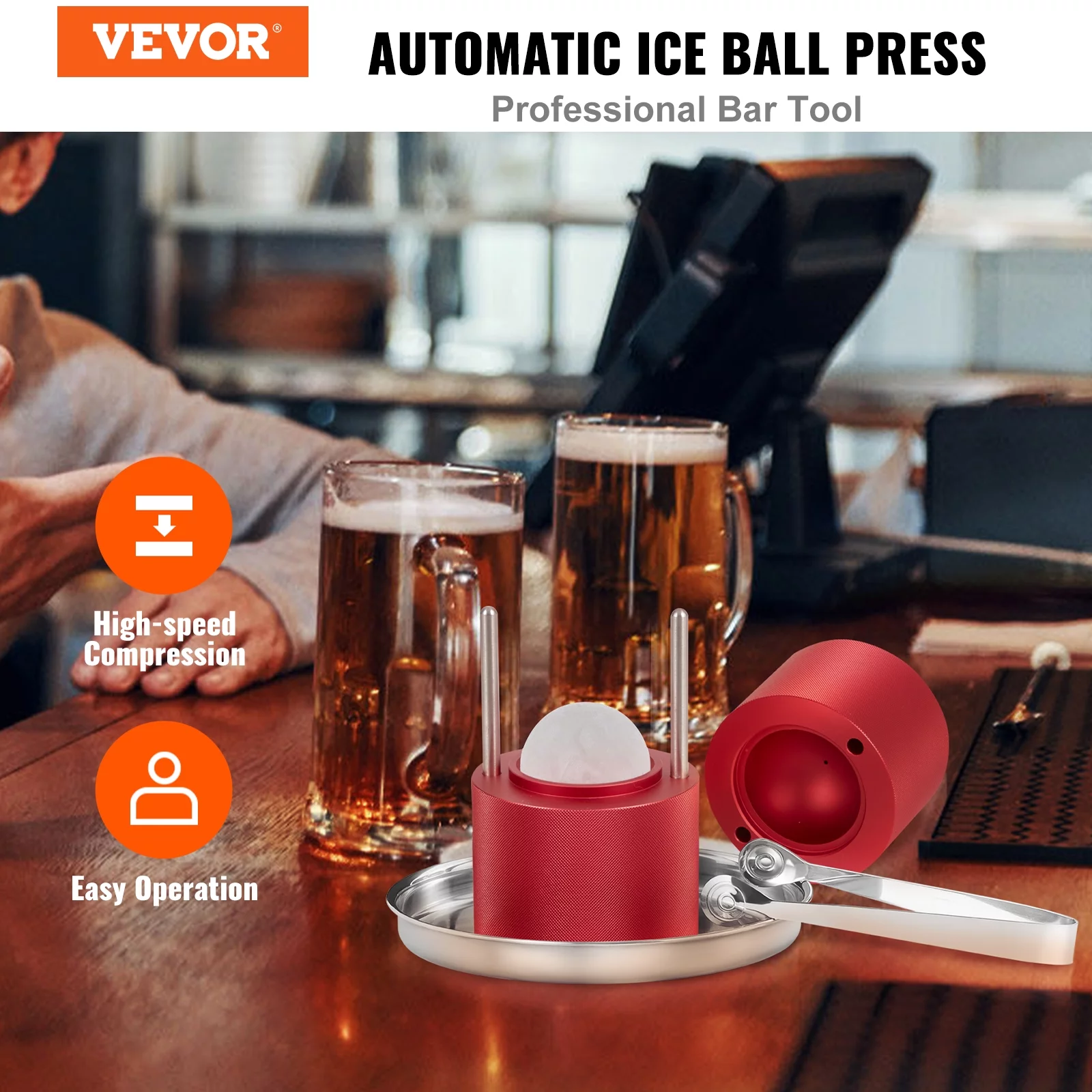 BENTISM Ice Ball Press,2.4'/60 mm Diameter Ice Ball Maker,Aluminum Ice Ball Press Kit,Ice Press with Stainless Steel Clamp & Plate, Silver Ice Ball Press Maker for Whiskey, Bourbon, Scotch, Etc