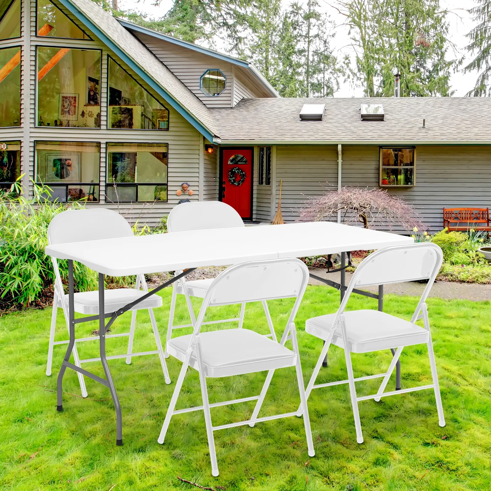 HONGGE 5 ft Folding Table Plastic Easy Setup Foldable Table for Indoor/Outdoor Use, Picnics, Parties, BBQs - 300 lbs Capacity