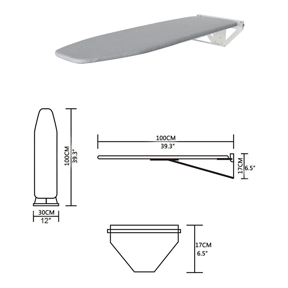 42'x12' Foldable Wall Mounted Rotating Ironing Board Iron Station Space Saving Gray