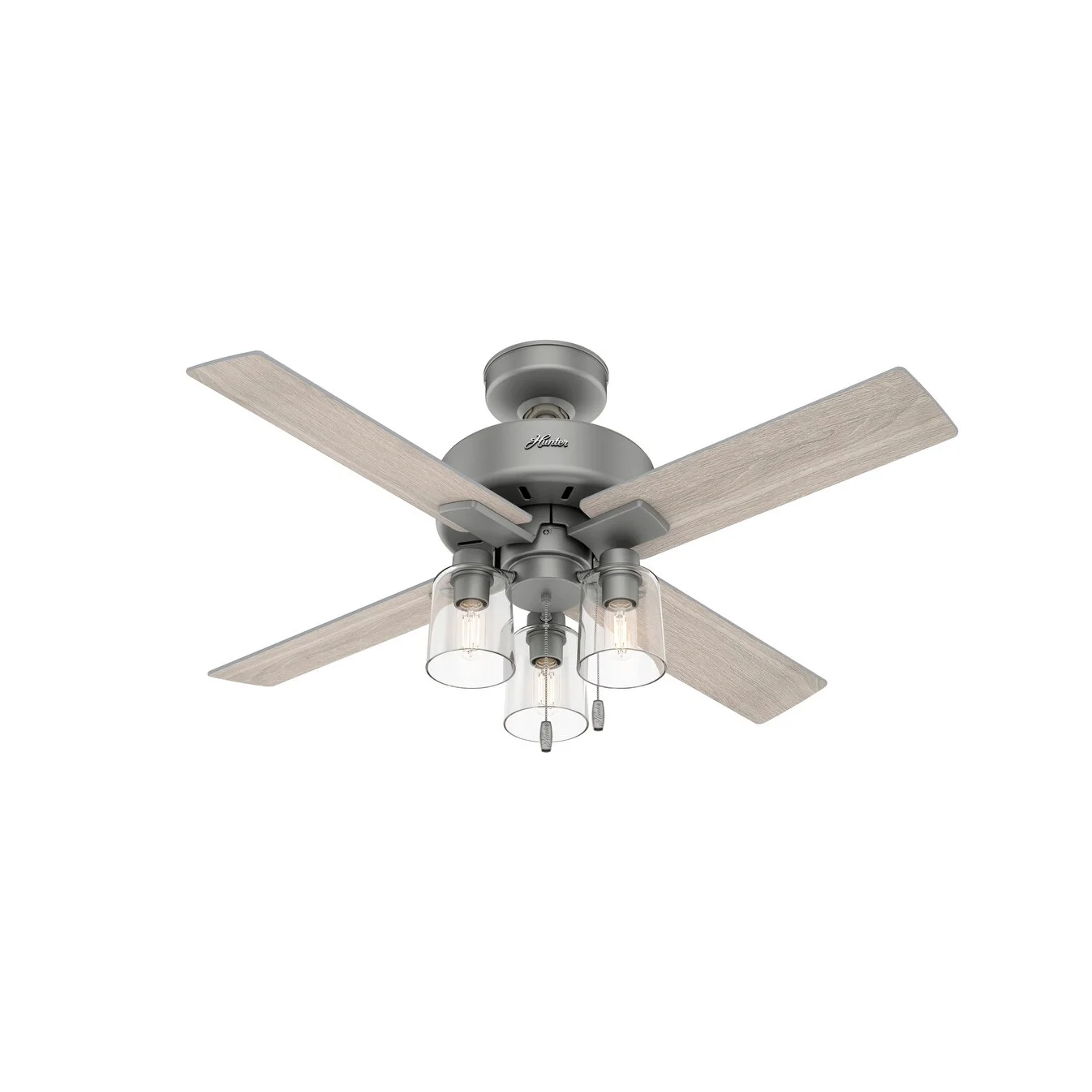 50330-Hunter Fans-Pelston 44 Inch Ceiling Fan with LED Light Kit and Pull Chain-Matte White Finish