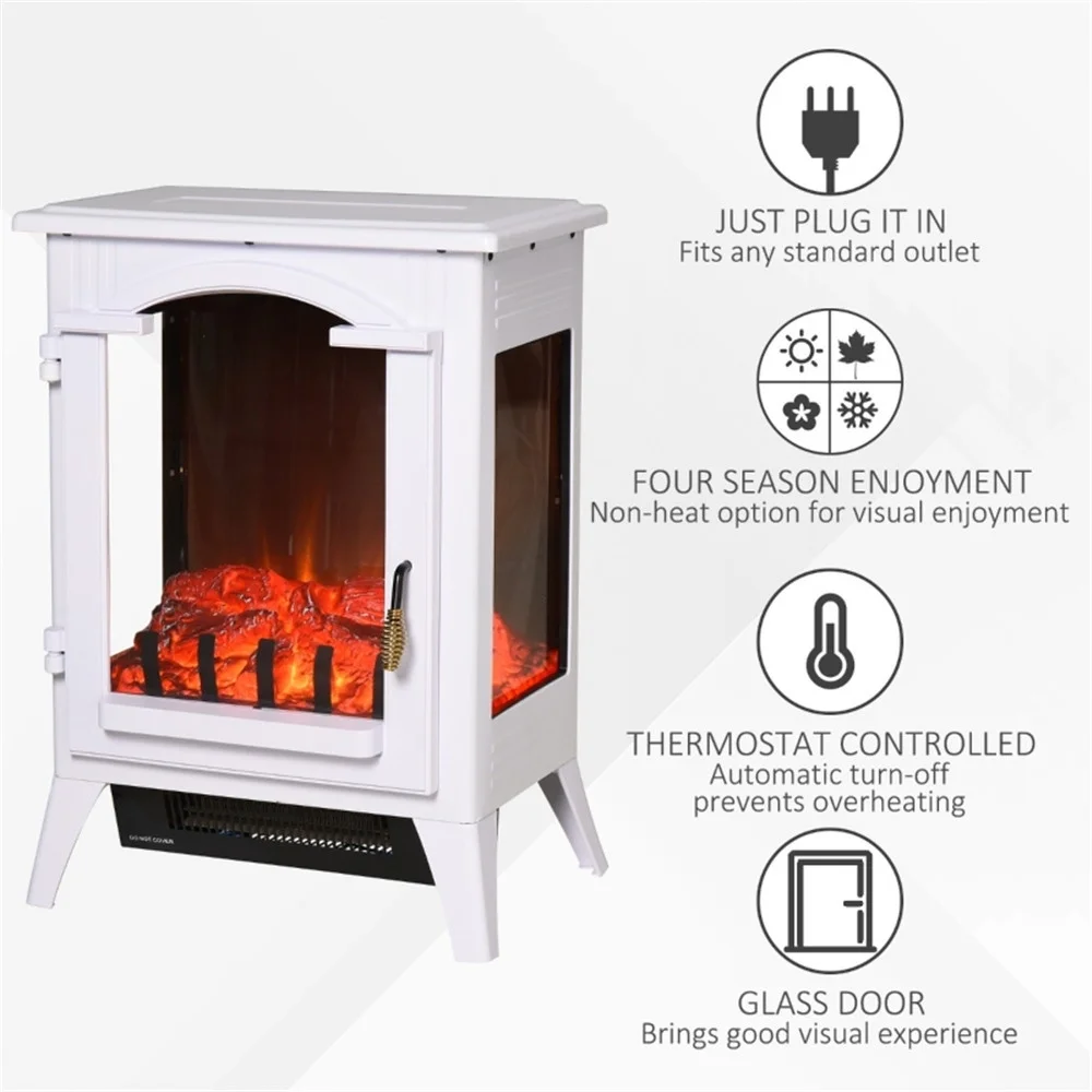 23' Compact Electric Fireplace Stove,Freestanding Stove Heater with Realistic Flame,Overheating Safety Protection,Electric Fireplace Heater for Small Spaces Bedroom,750 W/1500 W,White