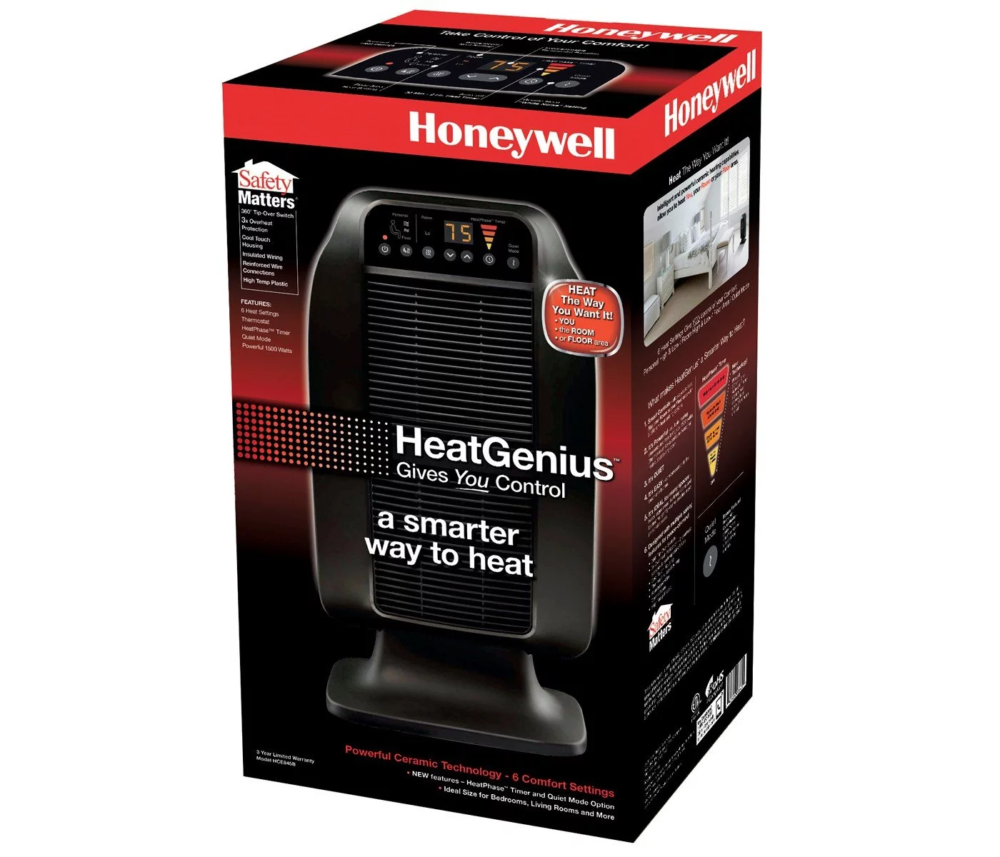 Honeywell HeatGenius 1,500 Watts Ceramic Space Heater, Black