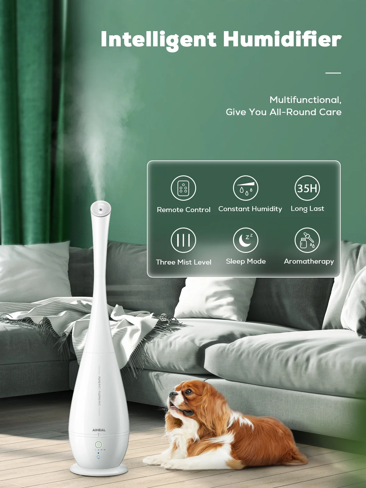 Cool Mist Humidifiers Large Room, 5L Floor Humidifier for Bedroom with Remote Control, Last up to 50 Hours, Smart Humidity Essential Tray