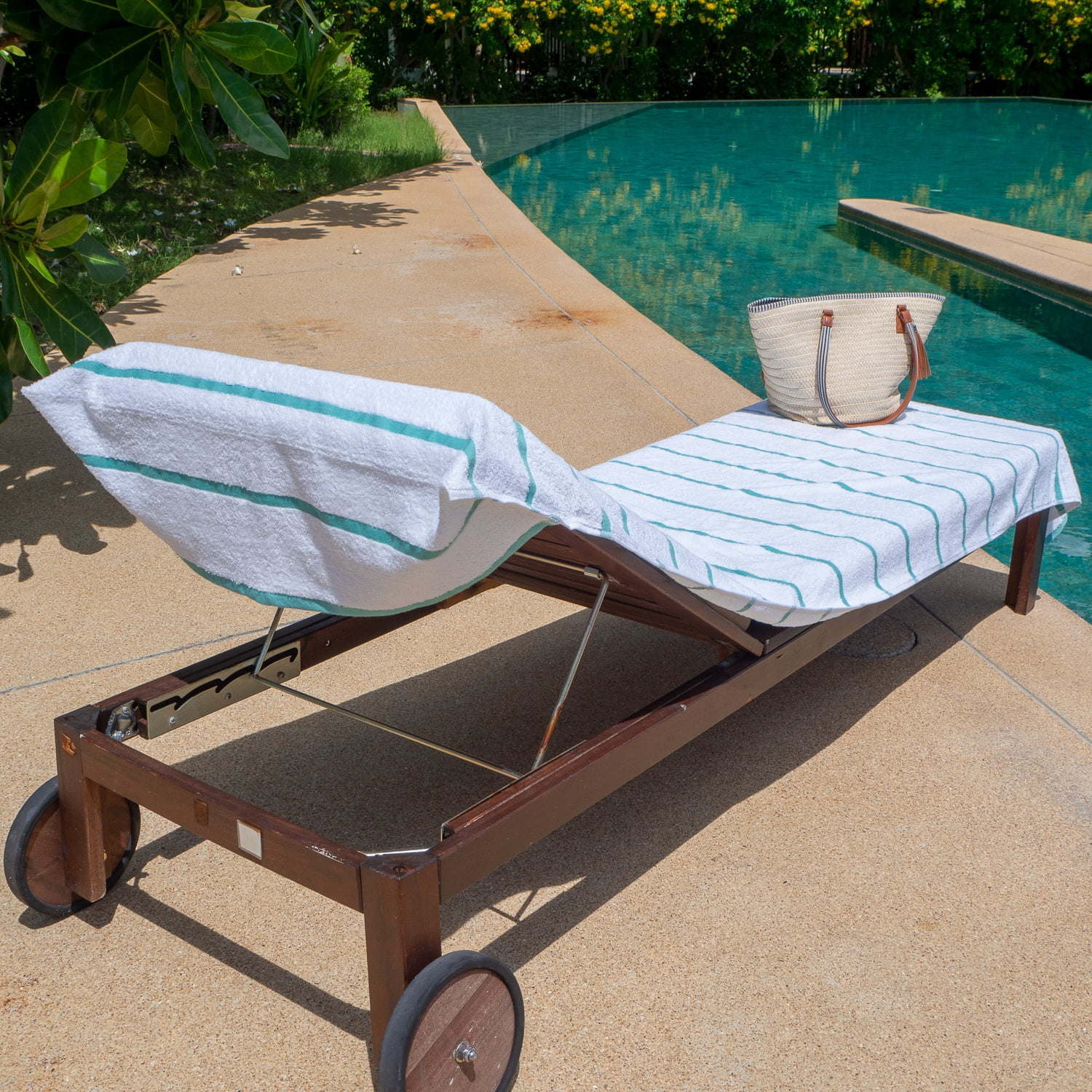 Arkwright Las Rayas Chaise Lounge Cover - 100% Cotton Terry Pool Towel - 30 x 85 in. - (Bulk Case of 12) Green