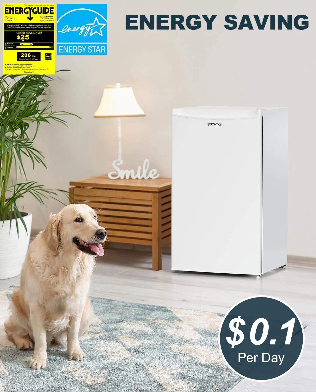 AUCHI 3.2 Cu.Ft Mini Fridge with Freezer, Single Door Mini Fridge, Adjustable Thermostat, Mini Refrigerator for Dorm, Office, Bedroom, White-BR321