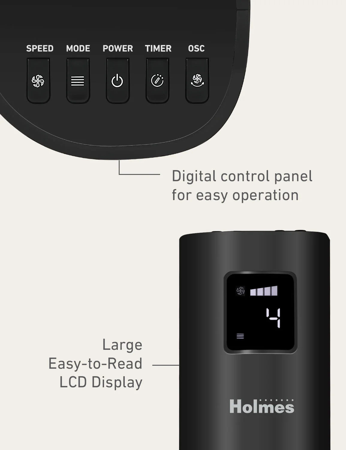 Holmes 45' Digital Stack ��n�� Connect Tower Fan With Clearread Display