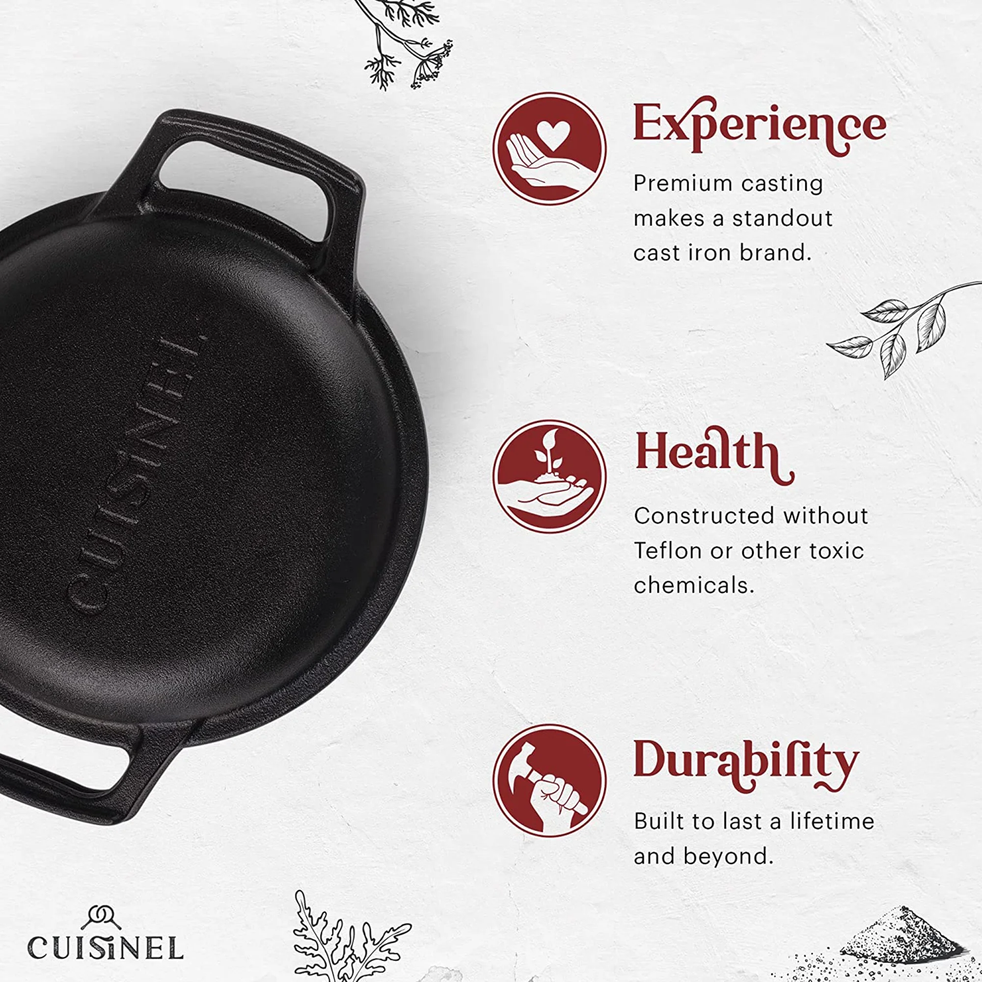 Cuisinel 2-in-1 Multi-Cooker Cast Iron Dutch Oven 3-Quart Deep Pot w/ Skillet Frying Pan Lid Combo