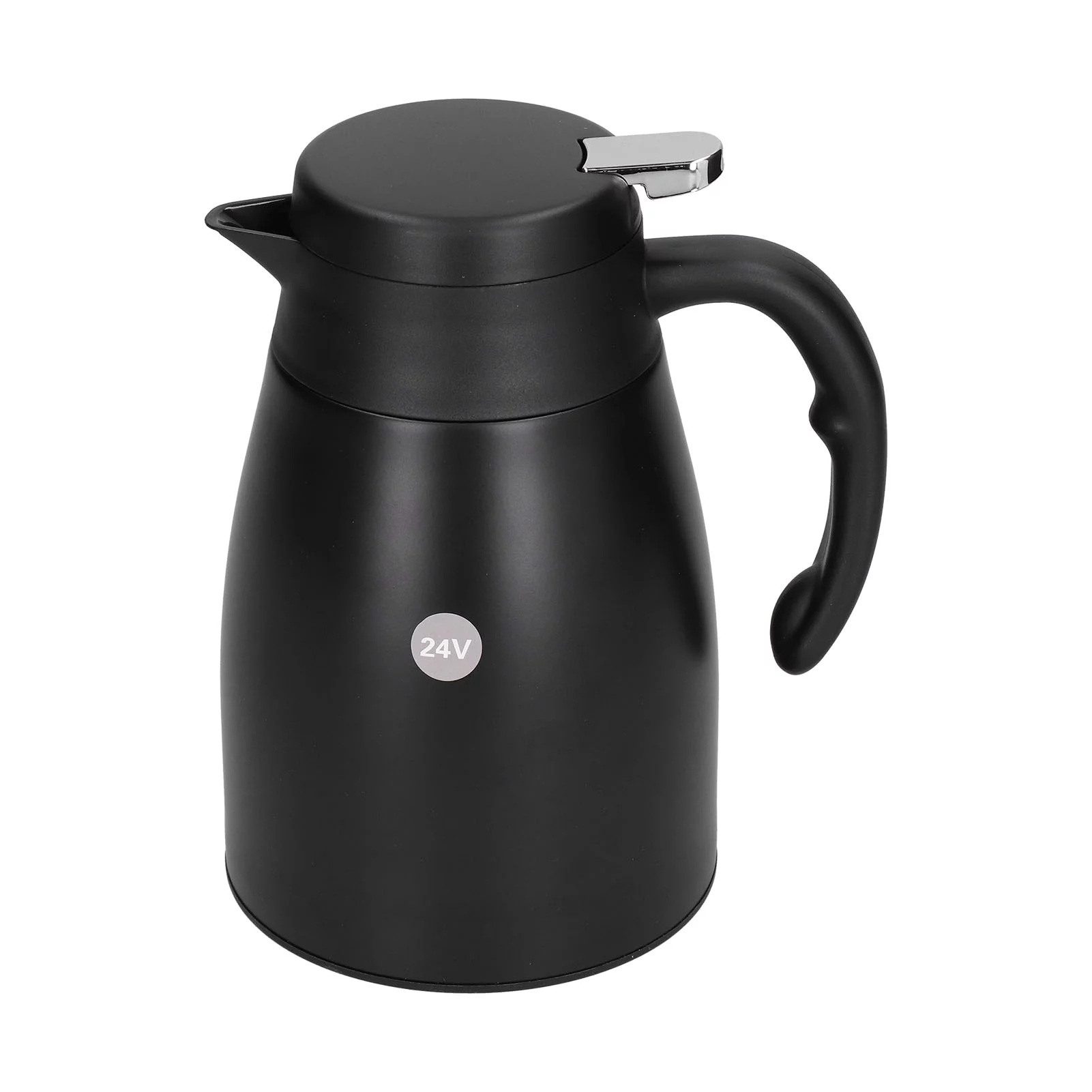 2024 24V 1200ml Car Water Heater Pot with Base Portable Stainless Steel Electric Kettle Pot for Truck CarMatte Black