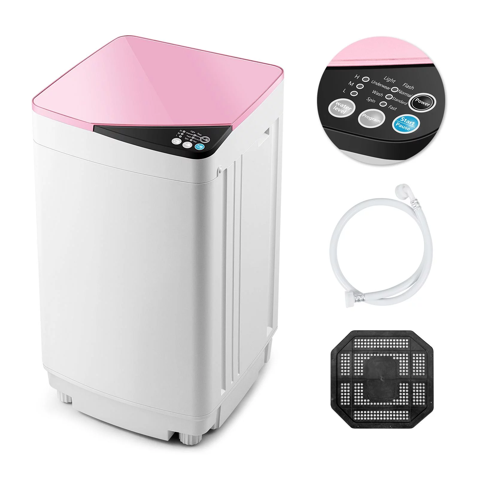 Giantex Full-Automatic Washing Machine, 7.7lbs Capacity Washer and Spinner Combo w/Built-in Barrel Light, Drain Pump & Long Hose, Compact Laundry Washer for Small Spac/RV/Dorm (Blue)