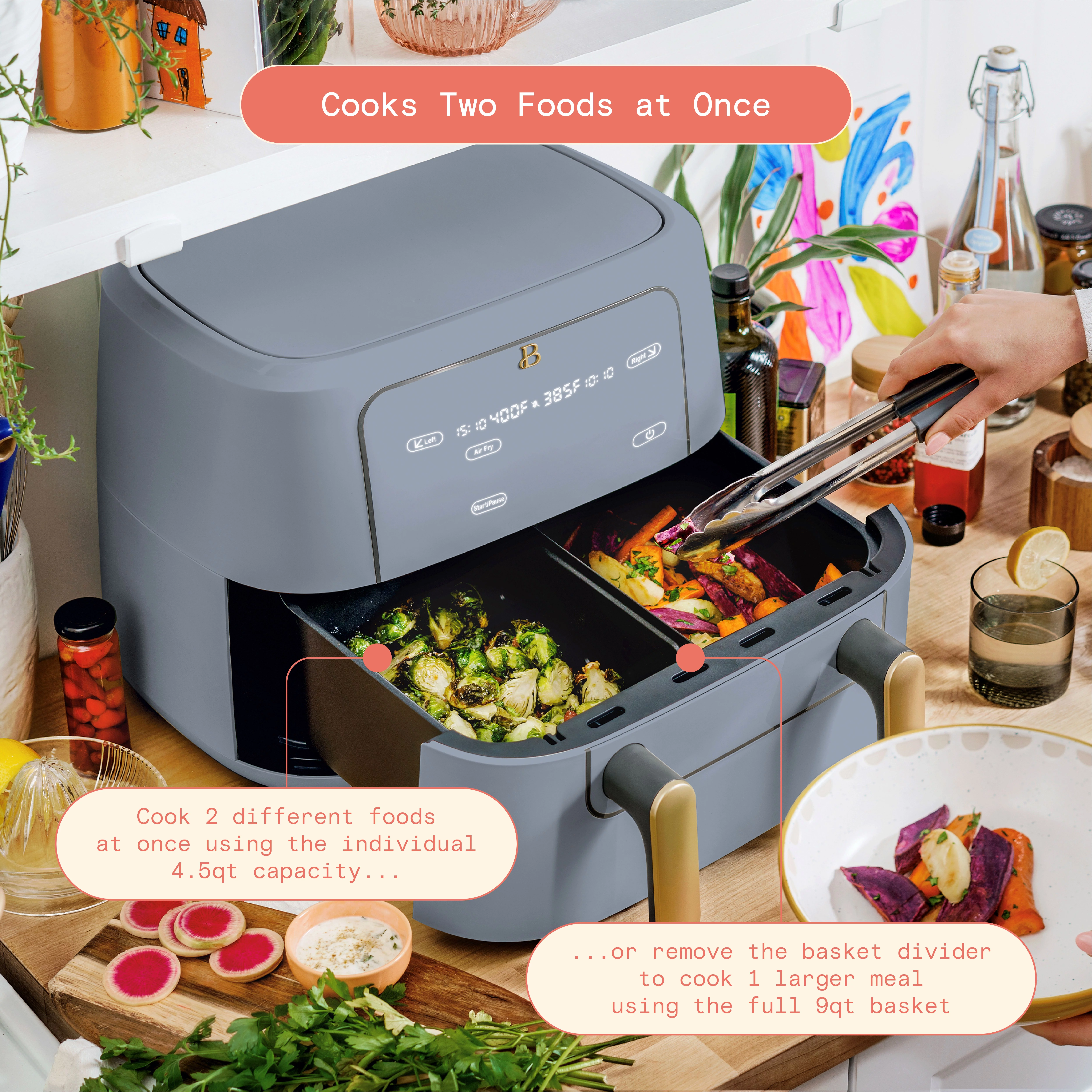 Beautiful 9 QT TriZone Air Fryer, Cornflower Blue by Drew Barrymore
