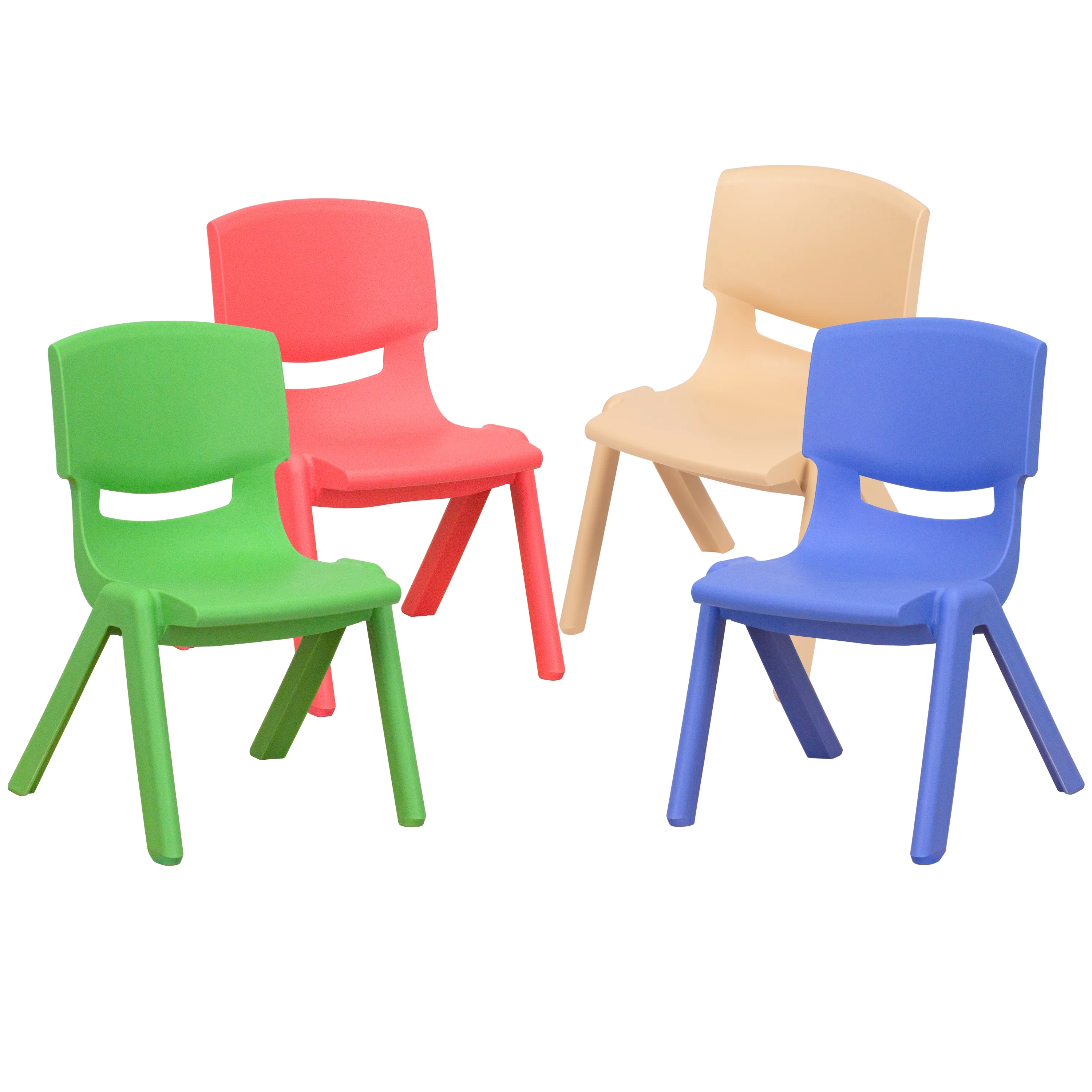 Emma + Oliver 4 Pack Plastic Stackable Pre-K/School Chairs with 10.5'H Seat, Assorted Colors