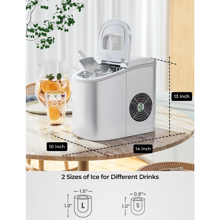 Canddidliike Electric Ice Maker, Countertop Ice Cube Machine with Ice Scoop, 26lbs/24H - Silver