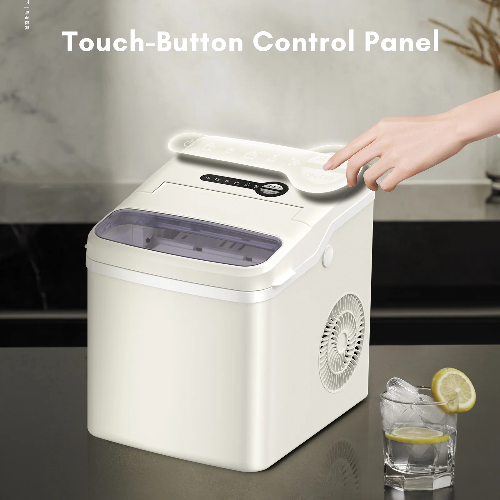 KISSAIR Portable Ice Maker Countertop, One-Click Operation Ice Makers with Ice Scoop and Basket, for Kitchen/Office/Bar/Party-White