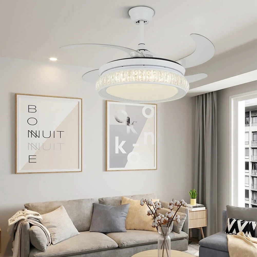 42' Modern Retractable LED Chandelier Ceiling Fan Light Lamp W/ Remote Control