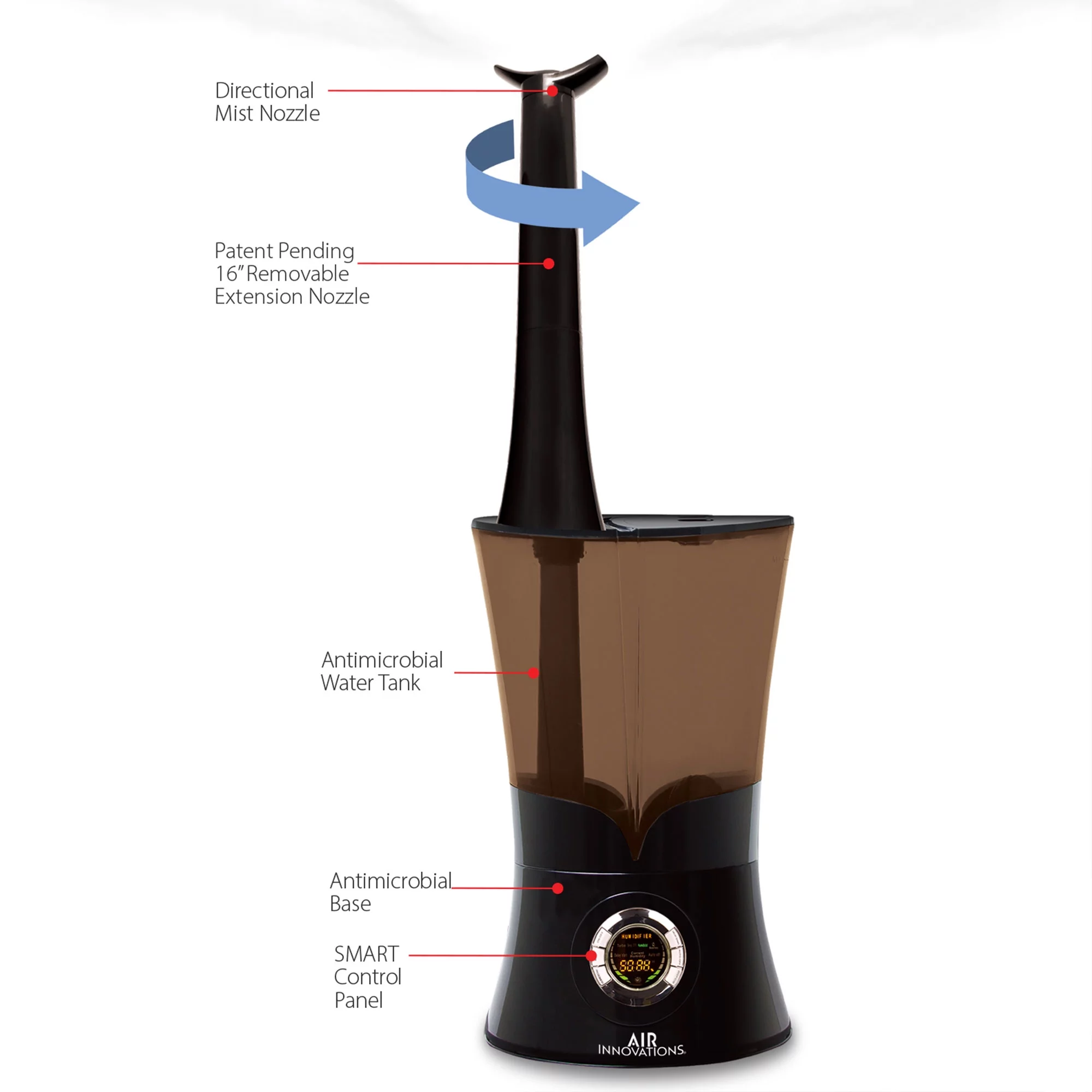 Air Innovations Ultrasonic Cool Mist Aromatherapy Digital Humidifier, Black