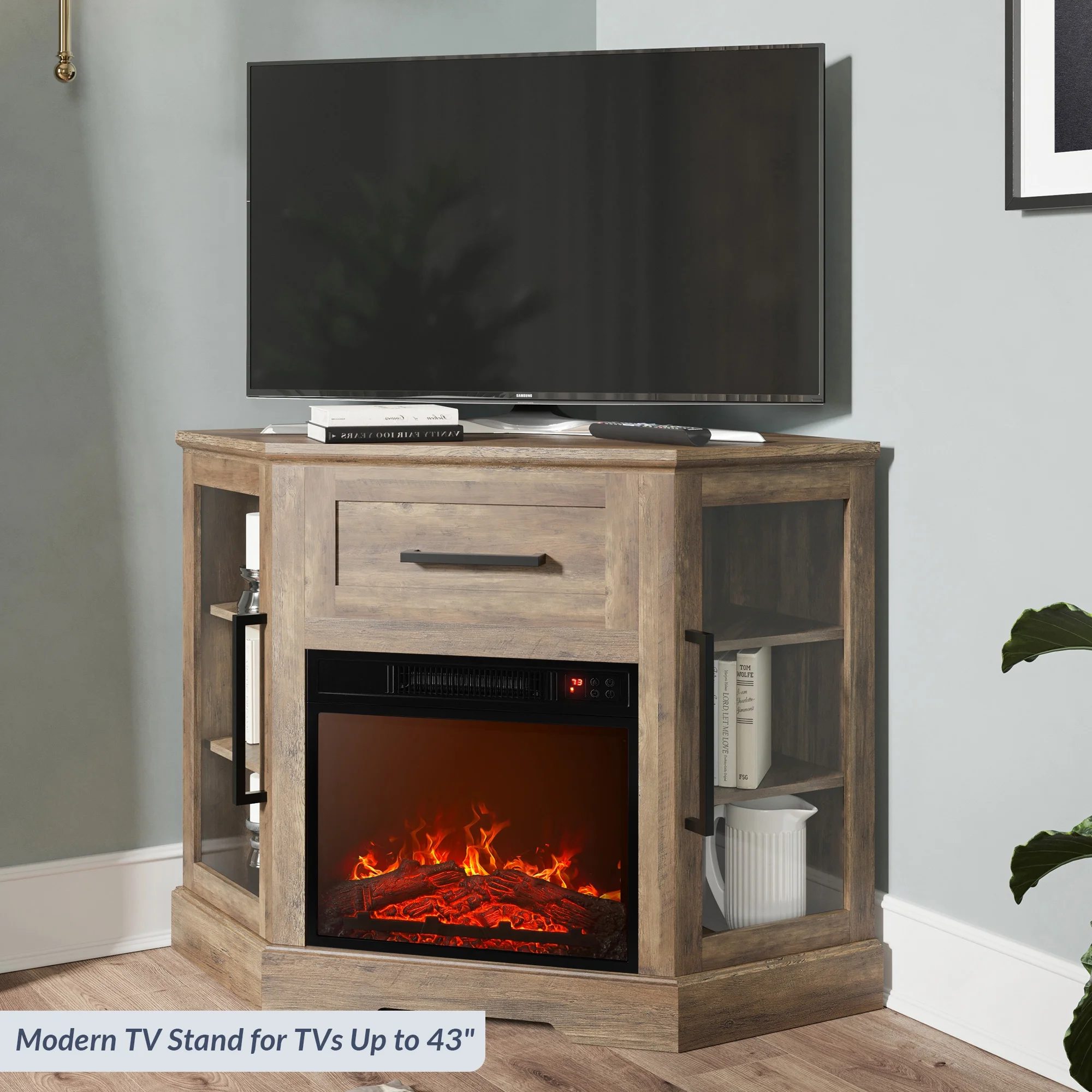 BELLEZE 43' TV Stand with 18' Electric Fireplace, Fireplace TV Stand for TVs up to 43