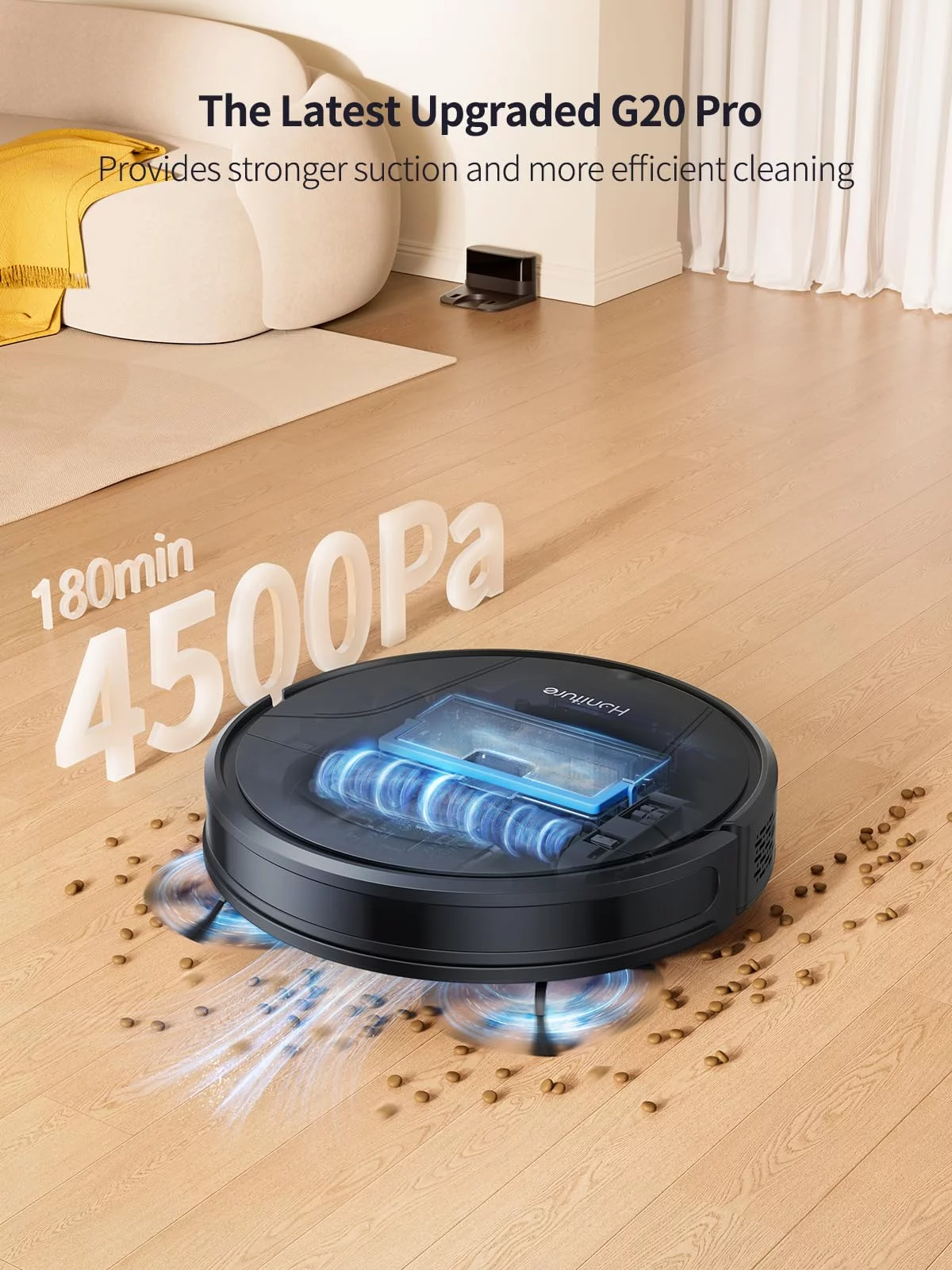 Honiture Robot Vacuum and Mop Combo, 4500Pa Robot Vacuum Cleaner 180min Runtime, WiFi/App/Alexa Control, 250ML Water Tank for Pet Hair,Hard Floors and Carpet