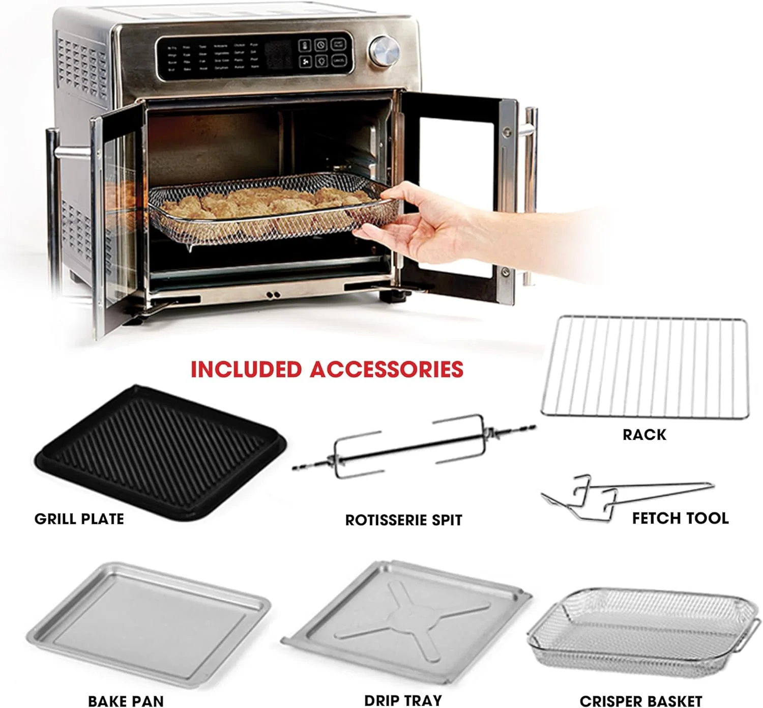 Kcsev 26 QT Extra Large Air Fryer, Convection Toaster Oven with French Doors, Stainless Steel