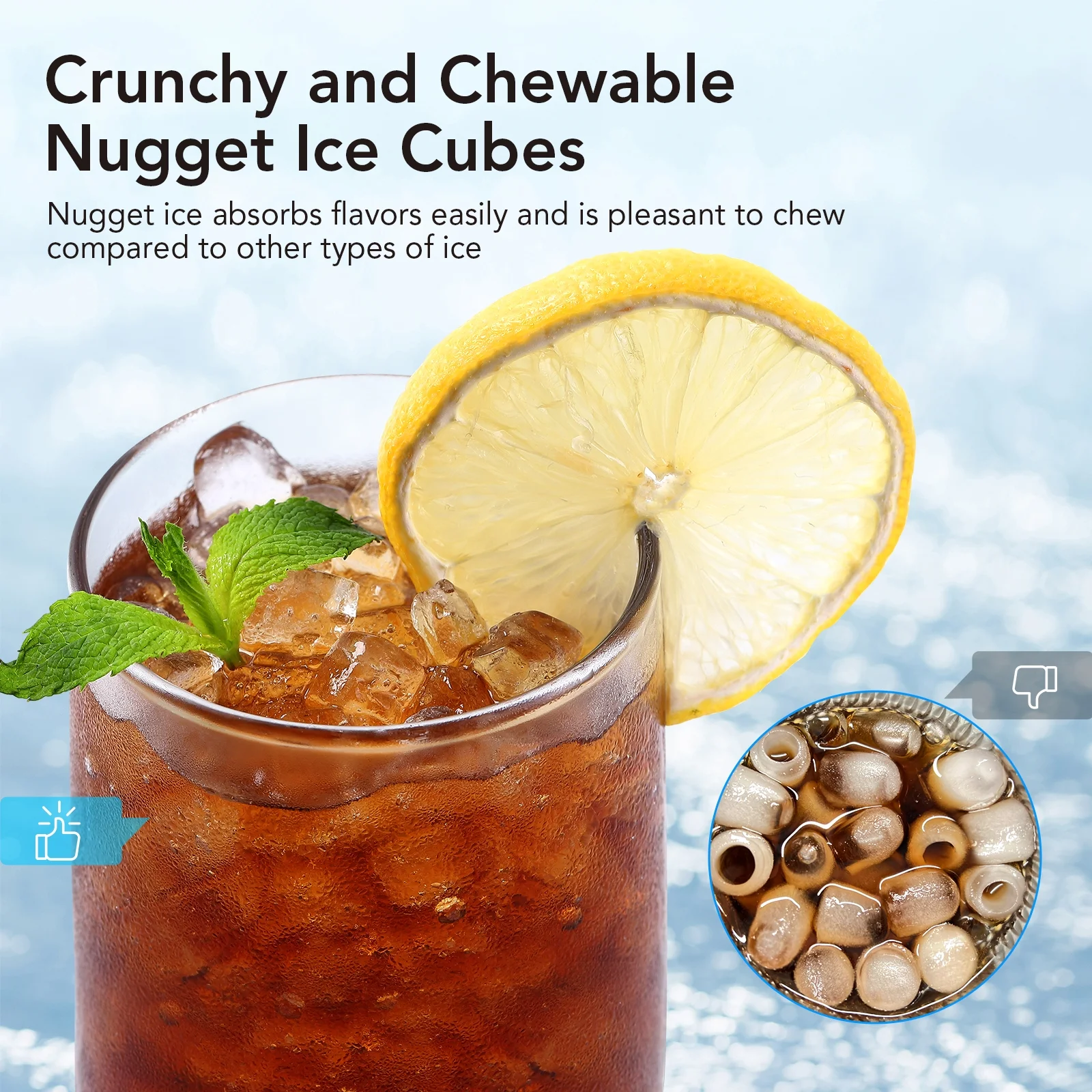 Garvee Nugget Ice Maker Countertop, Self-Cleaning Ice Machine Makes 44lb Ice in 24 Hrs, Portable with Ice Scoop