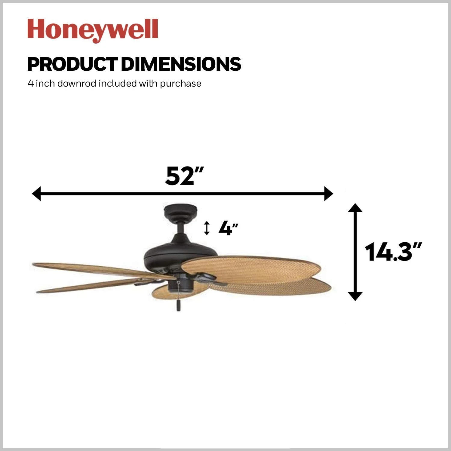 Honeywell Palm Valley 52' Bronze Tropical Ceiling Fan with 5 Palm Blades, No Light, Pull Chains & Reverse Airflow