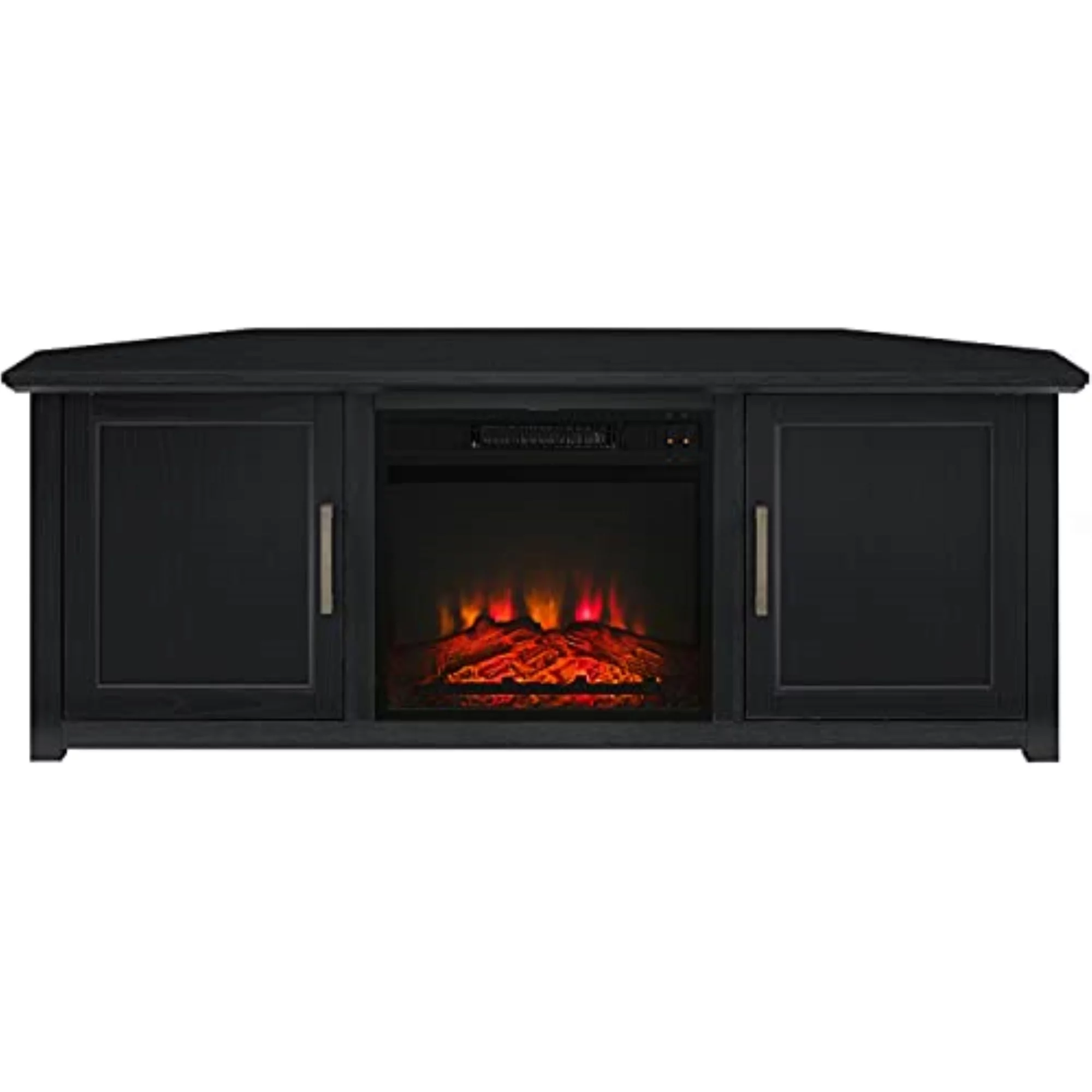 Crosley Furniture Camden 58'Wood Corner TV Stand with Fireplace in Black