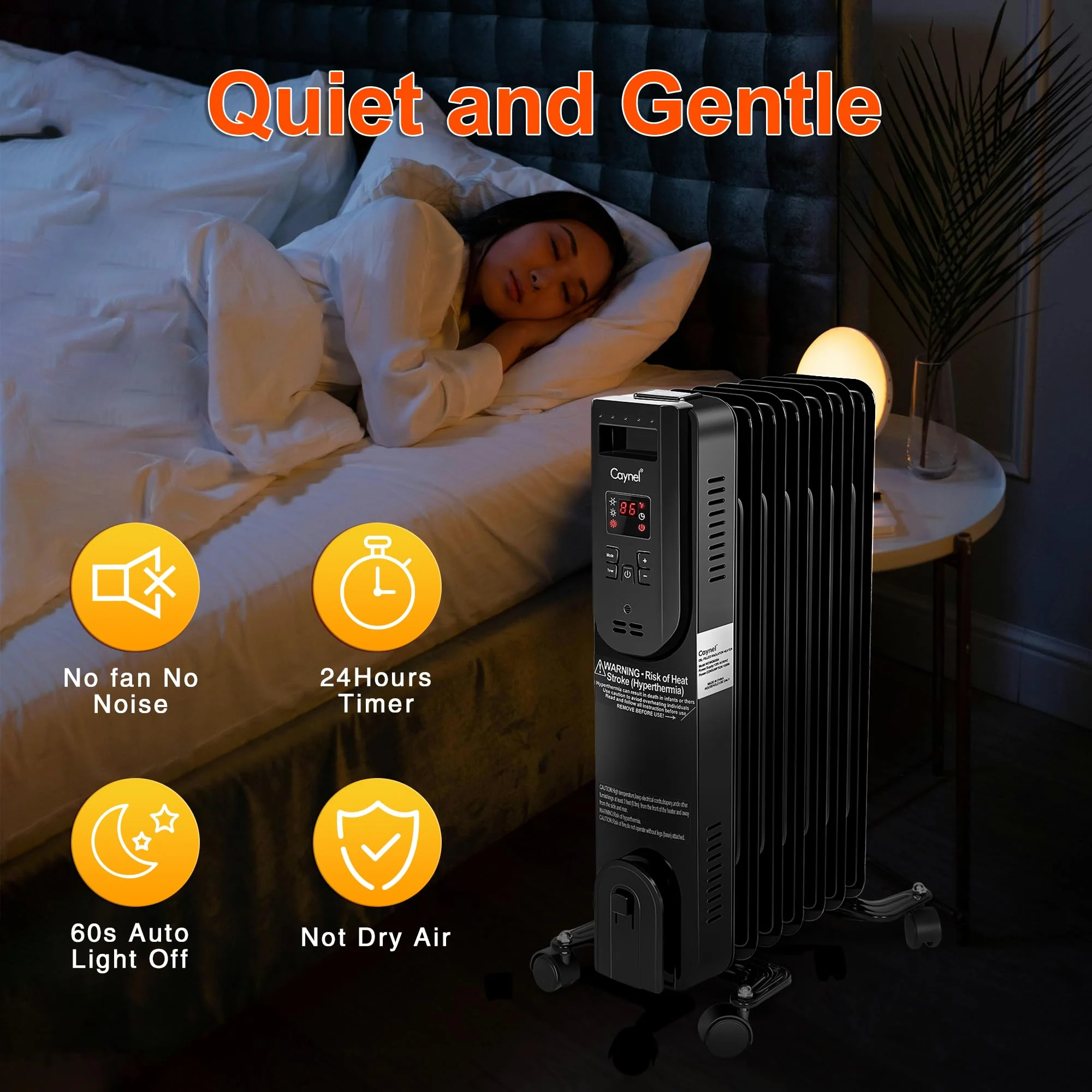 Caynel 1500W Electric Oil Filled Radiator Heater with Adjustable Thermostat Room Radiant,24H Timer��Tip-over Protection