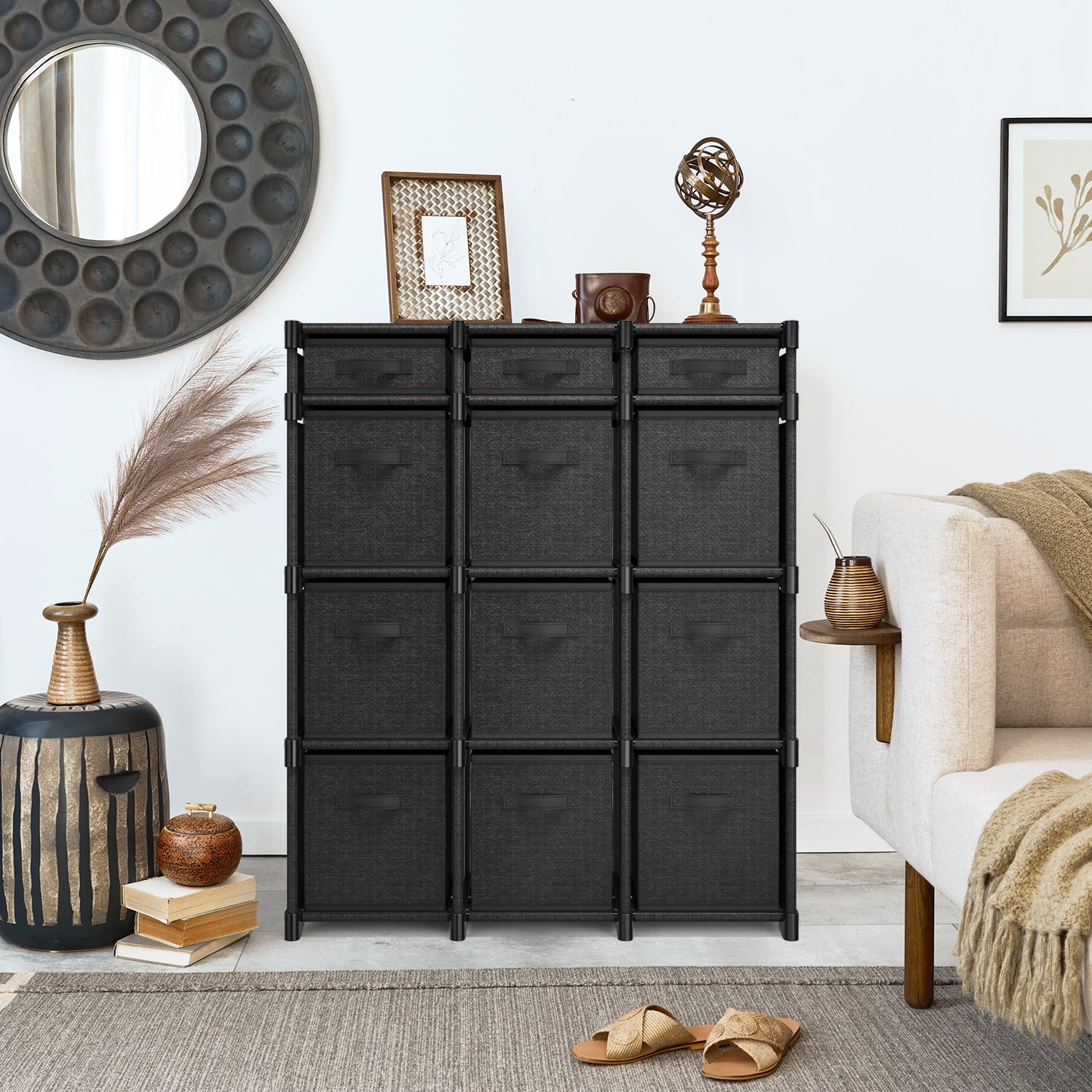 Clara Clark 12 PC Cube Storage Organizer for Bedroom - Box Storage Cuber Orgainzer - Storage Shelves Units for Living Room, Office, & Playroom - Black