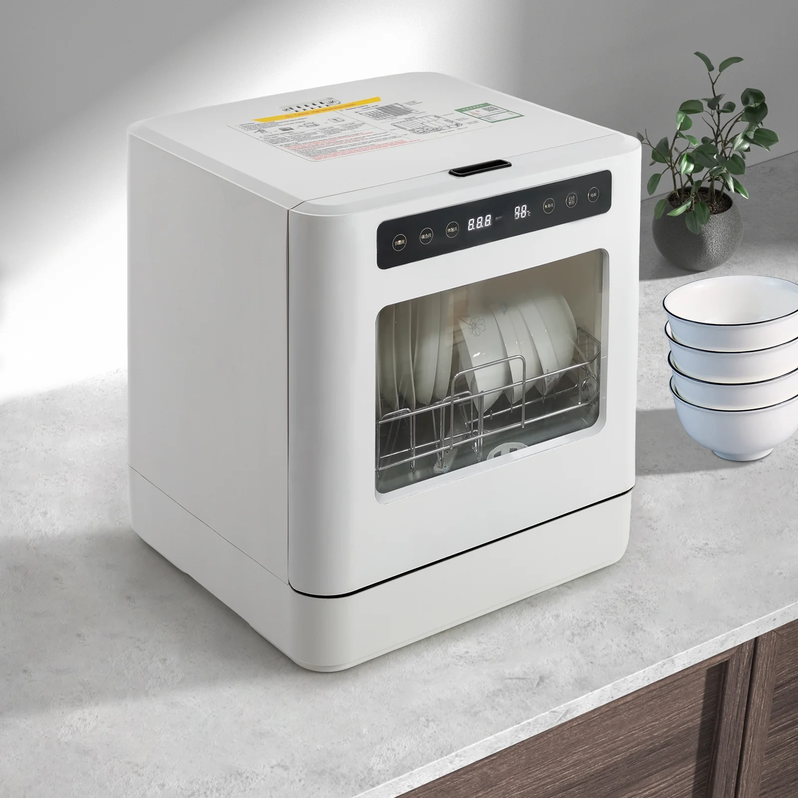 110V Portable Countertop Dishwashers, Compact Mini 360�� Cleaning Dishwasher Machine with Drying Function 4 Washing Program White