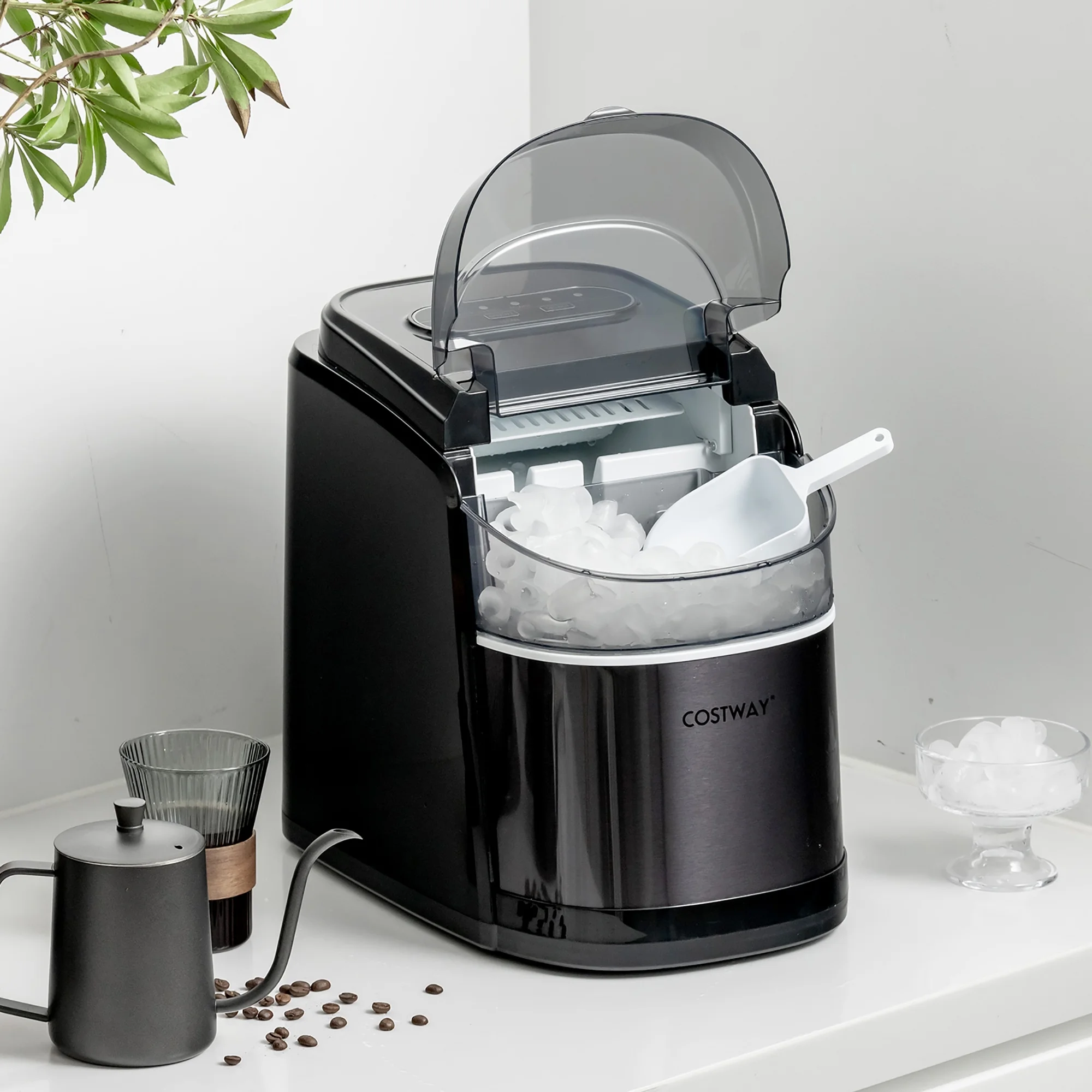Costway Countertop Ice Maker 26.5lbs/Day Self-Cleaning Machine w/ Flip lid Black