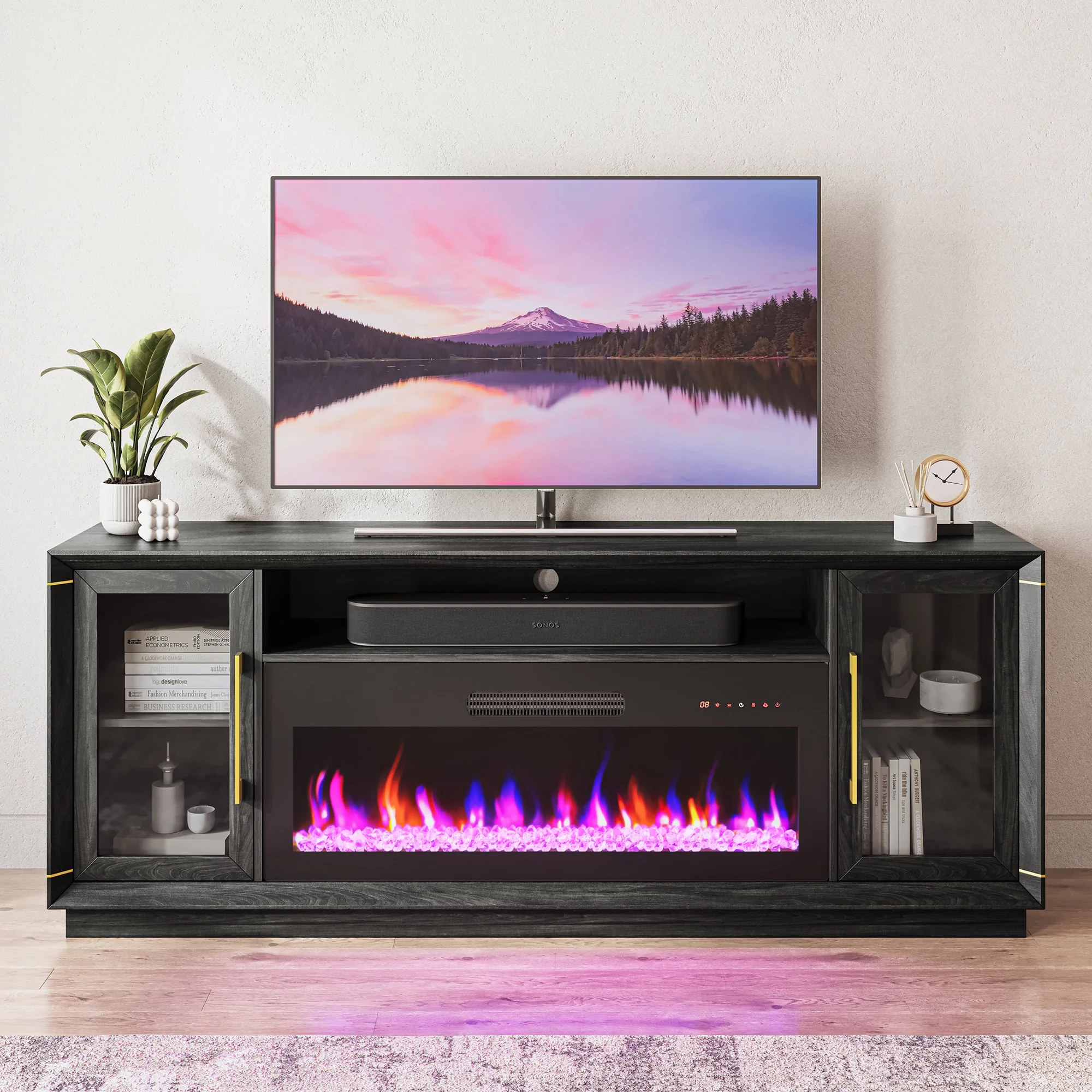 BELLEZE 74-Inch TV Stand with 42' Electric Fireplace, Entertainment Center For TVs Up To 85
