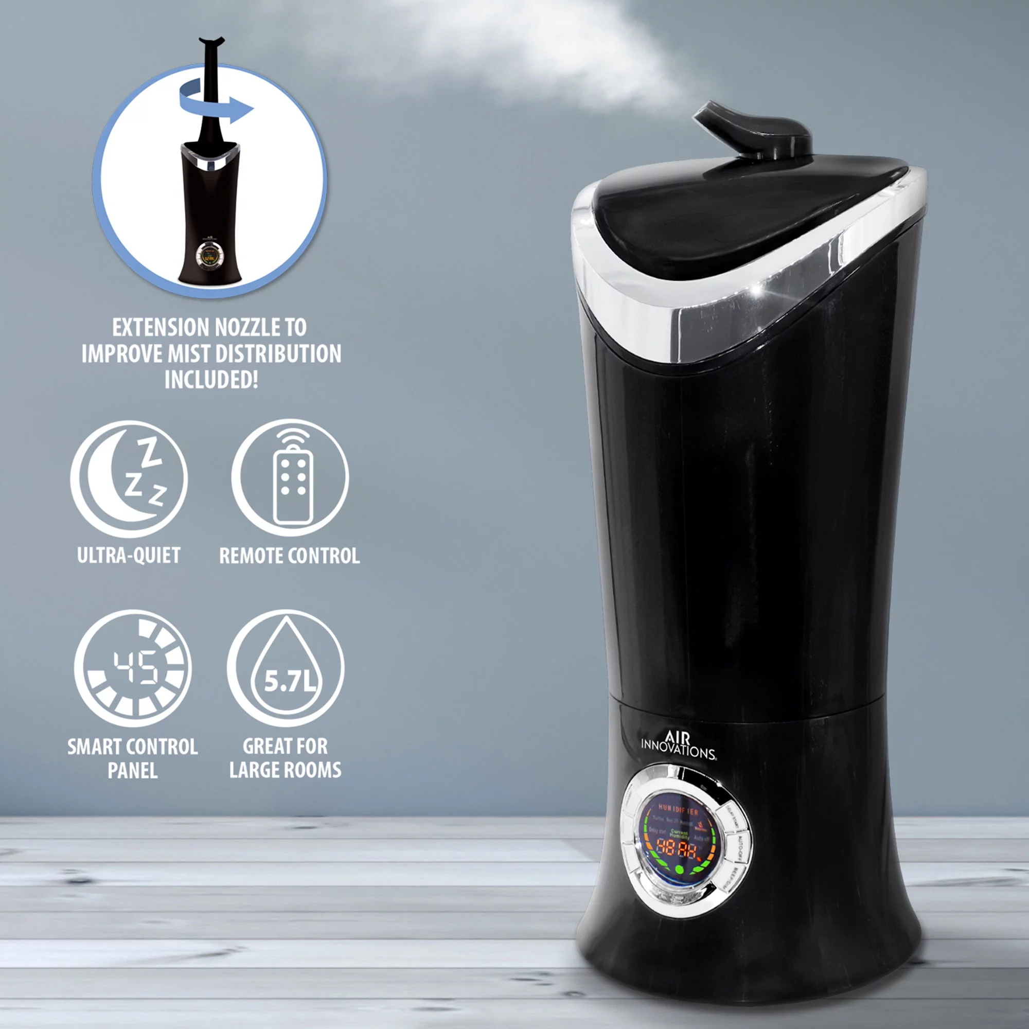 Air Innovations MH701BA Ultrasonic Cool Mist Aromatherapy Humidifier, Black