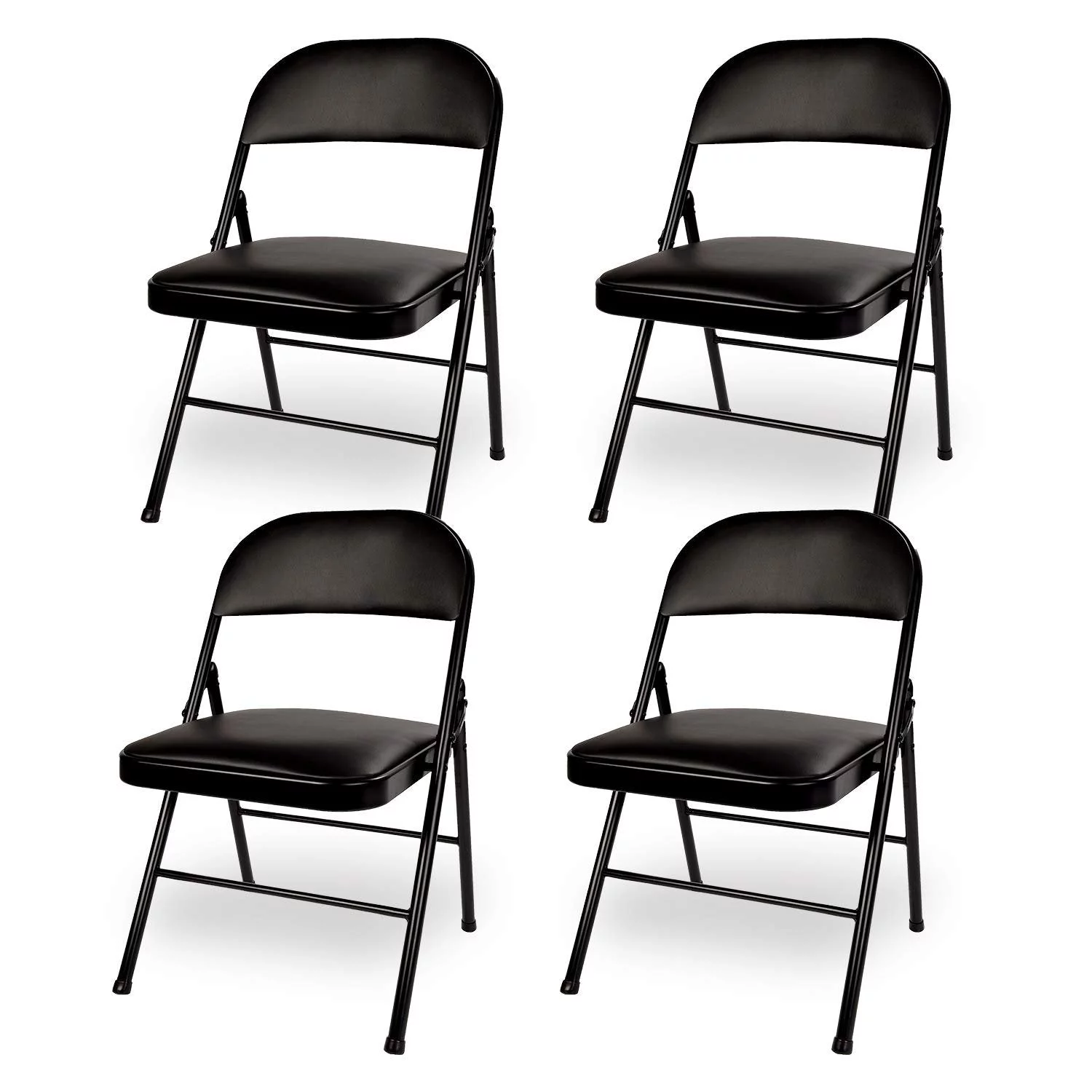 Javlergo Set of 4 Folding Chairs with Padded Seats, Metal Frame with Pu Leather Seat & Back, Black