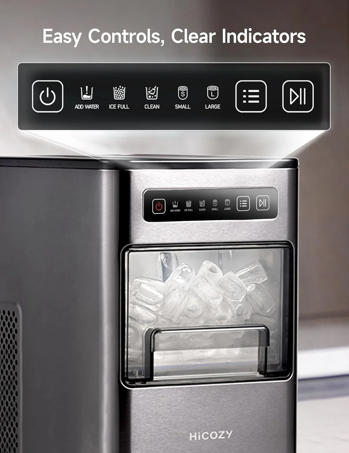 HiCOZY Ice Maker Portable Countertop, Ice Machine Countertop Ice in 6 Mins, 24 lbs/Day, Icemaker with Ice Scoop