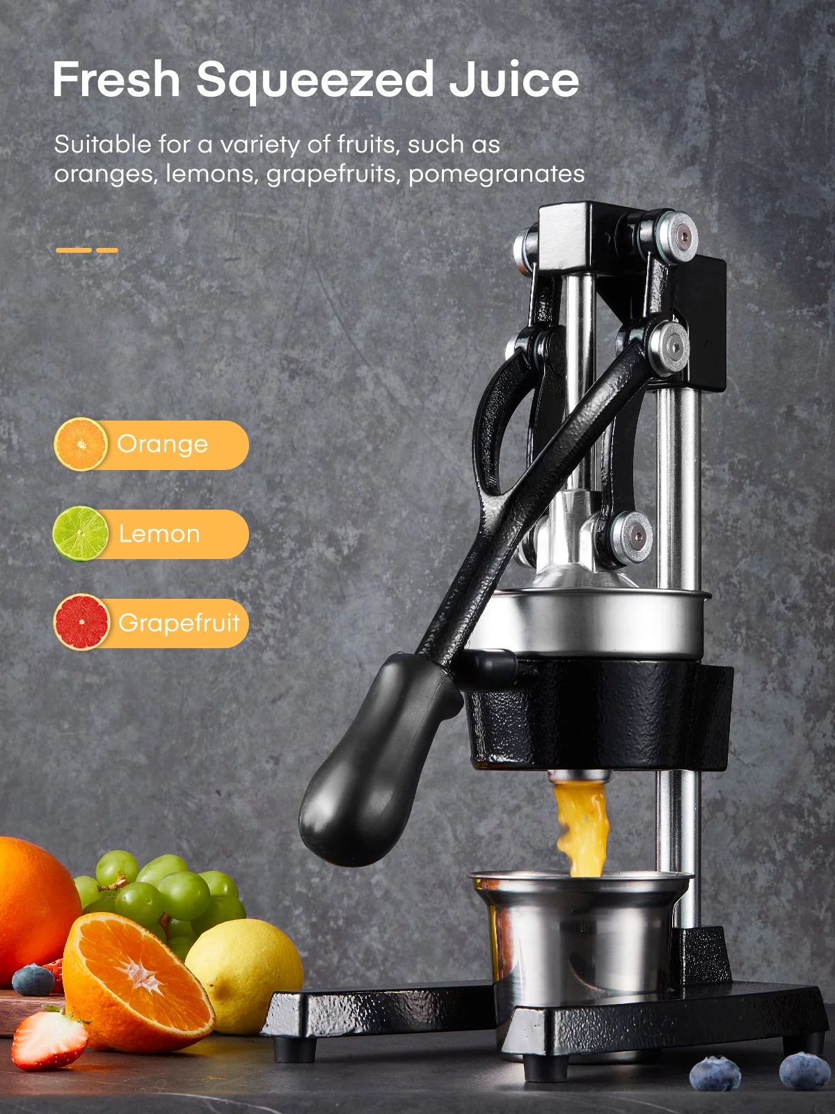 FOHERE Citrus Juicer, Commercial Citrus Press for Oranges, Lemons, Limes, Grapefruits and More, Stainless Steel and Cast Iron, Easy Juicing, Easy Clean