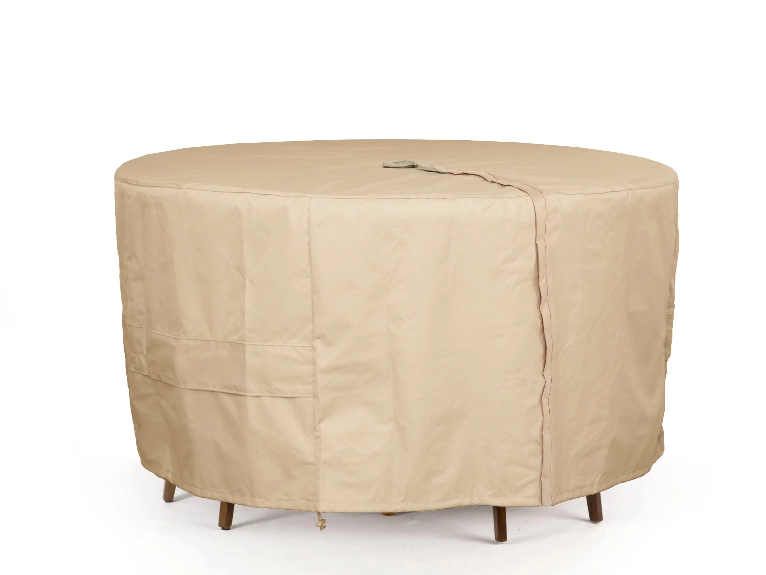 Covermates Round Dining Table/Chair Set Cover - Heavy-Duty Polyester, Weather Resistant, Center Hole for Umbrella, Patio Table Covers, 132DIAMETER x 30H, Ripstop Grey